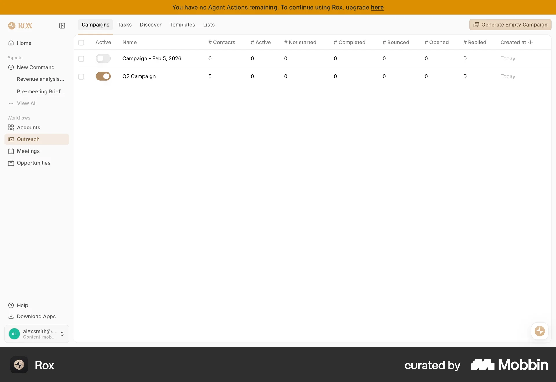 Rox Web screen containing Switch UI element