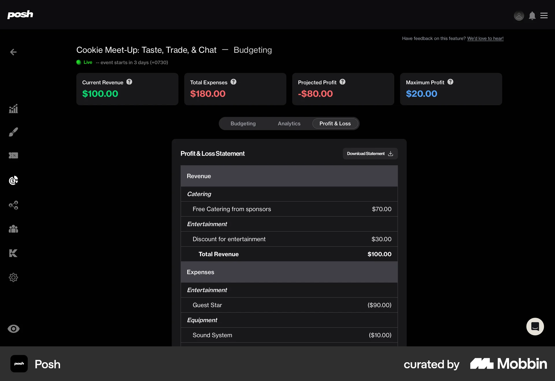 Posh Web Dashboard screen