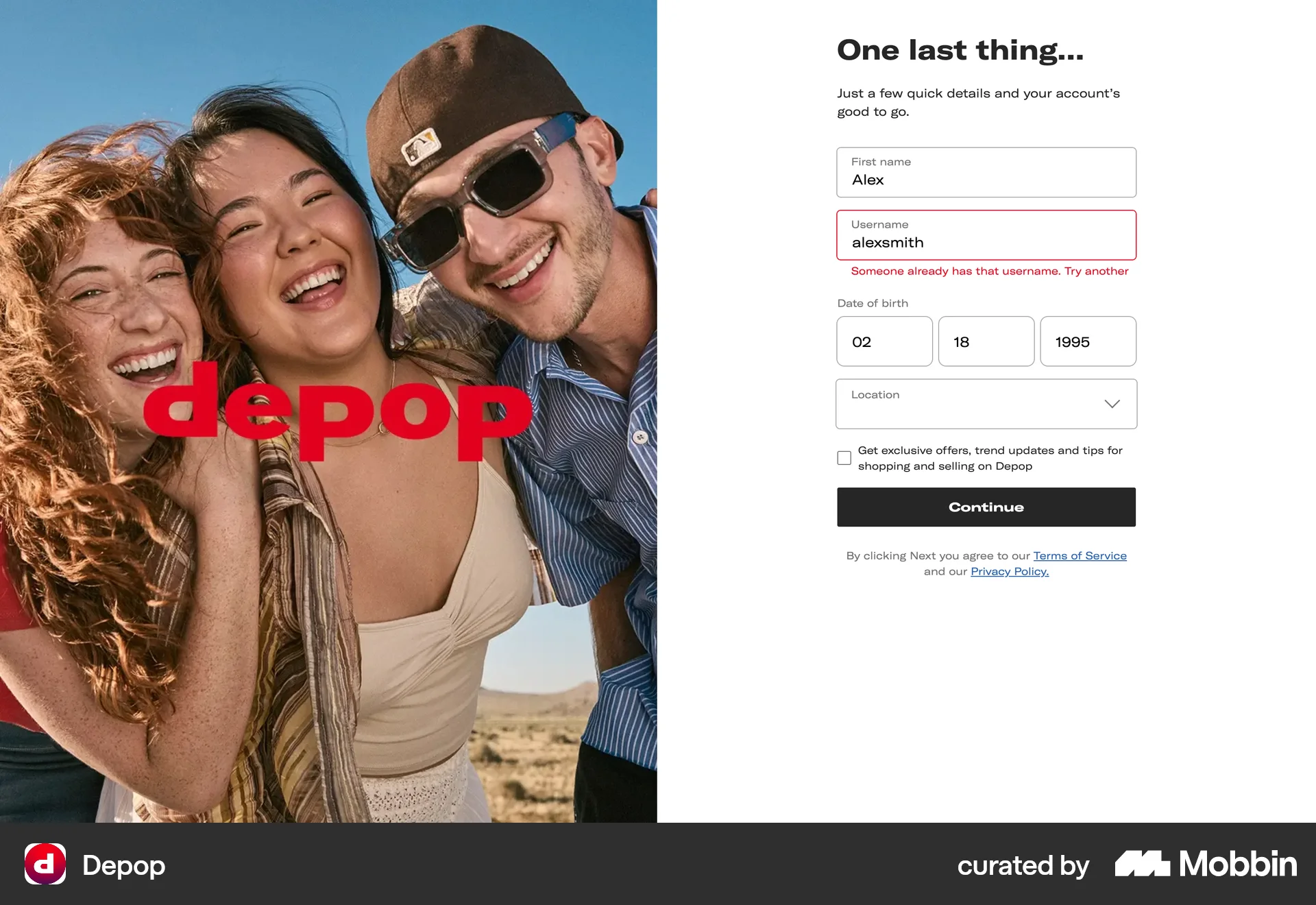 Depop Web Error screen