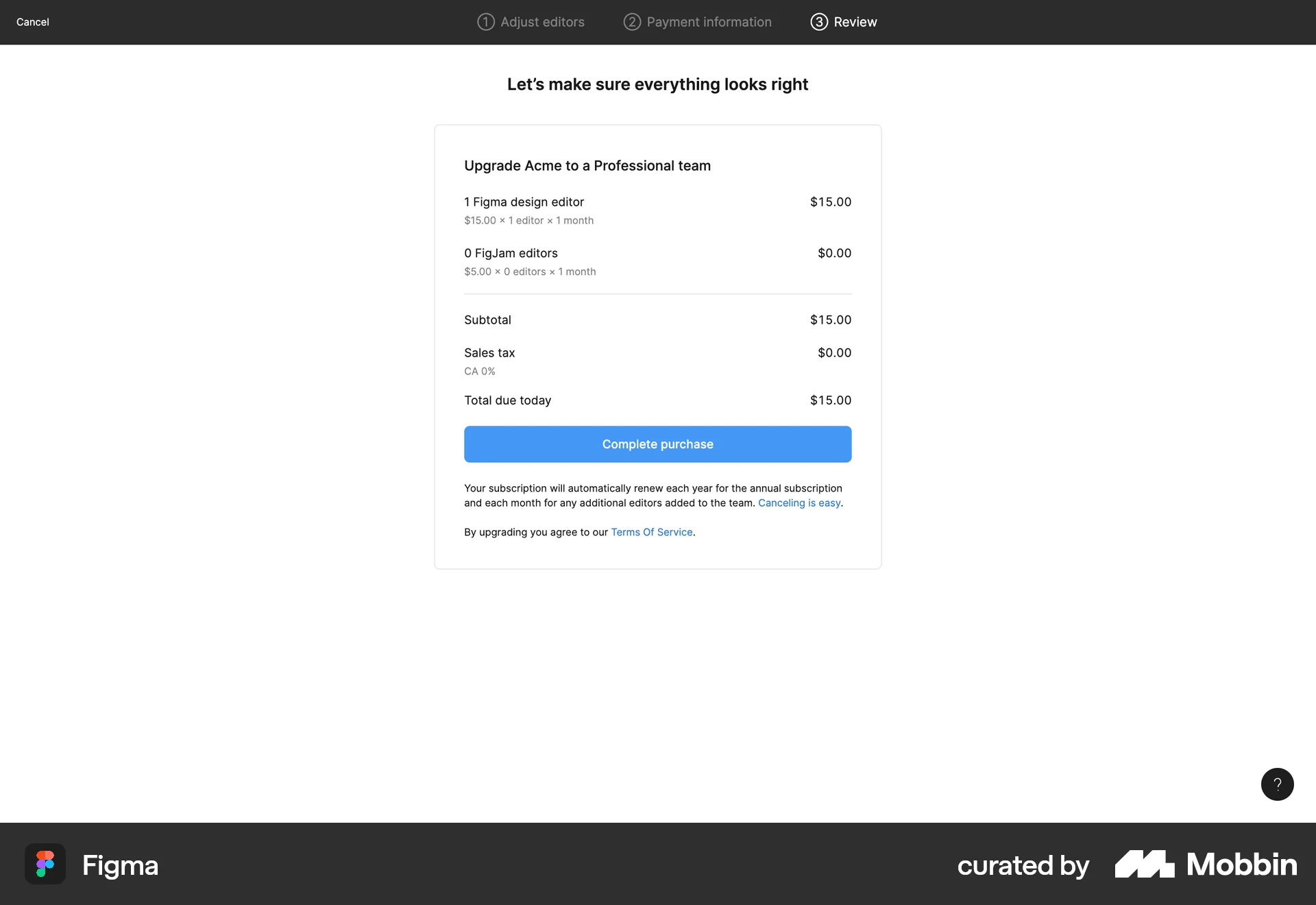 Figma Web Checkout screen