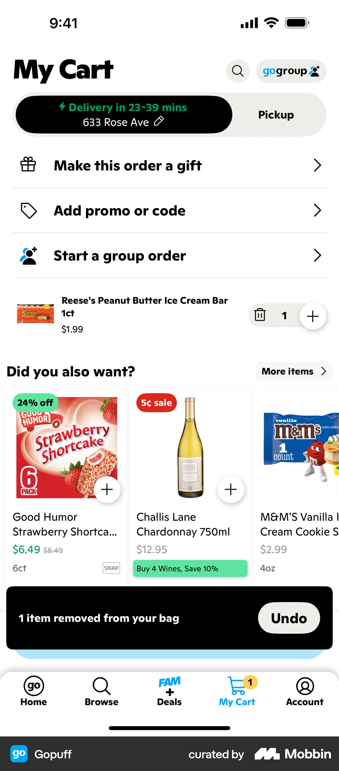 Gopuff iOS screen containing Toast UI element