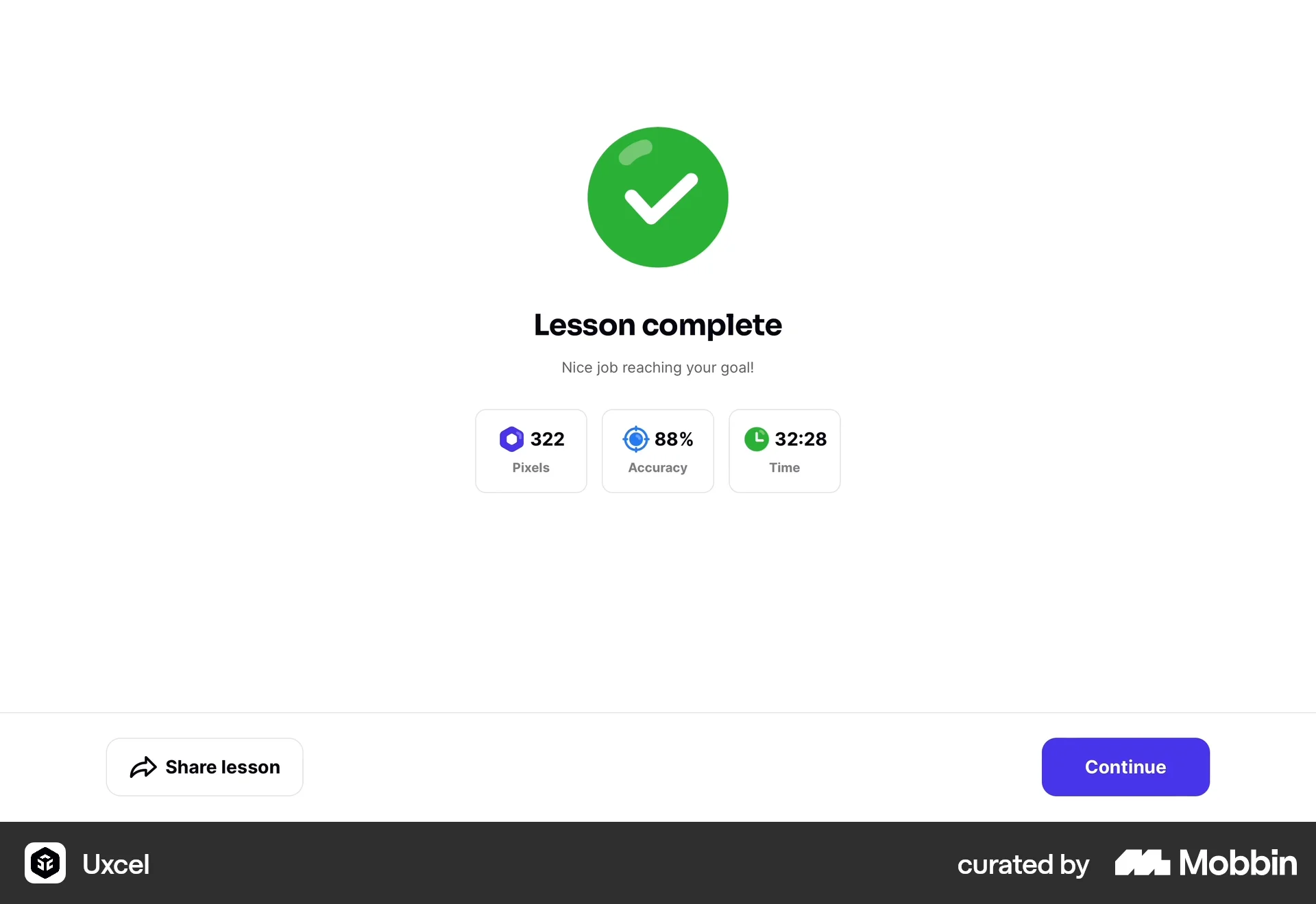 Uxcel Web Achievements & Awards screen