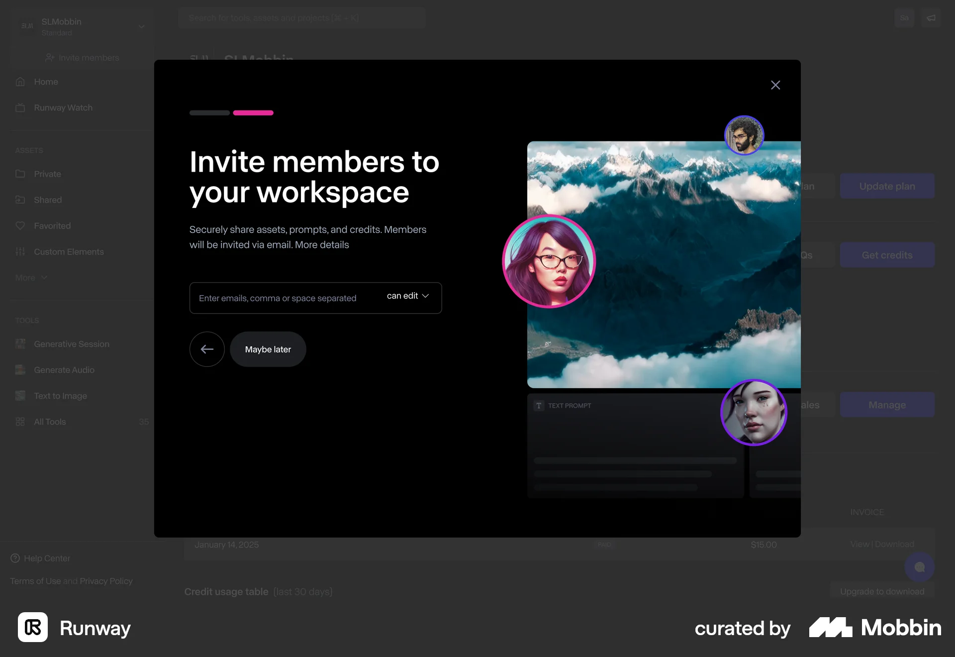 Runway Web Invite Teammates screen