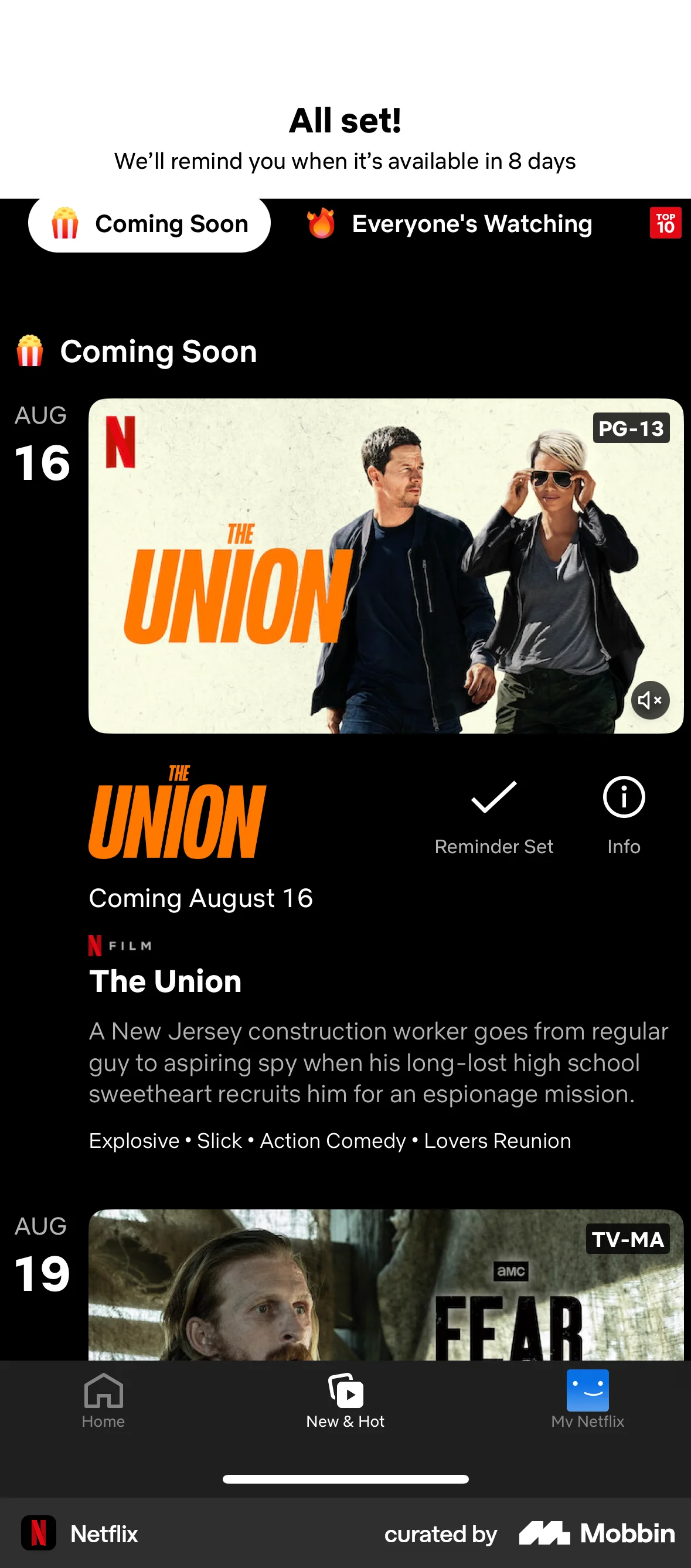 Netflix iOS Reminder screen