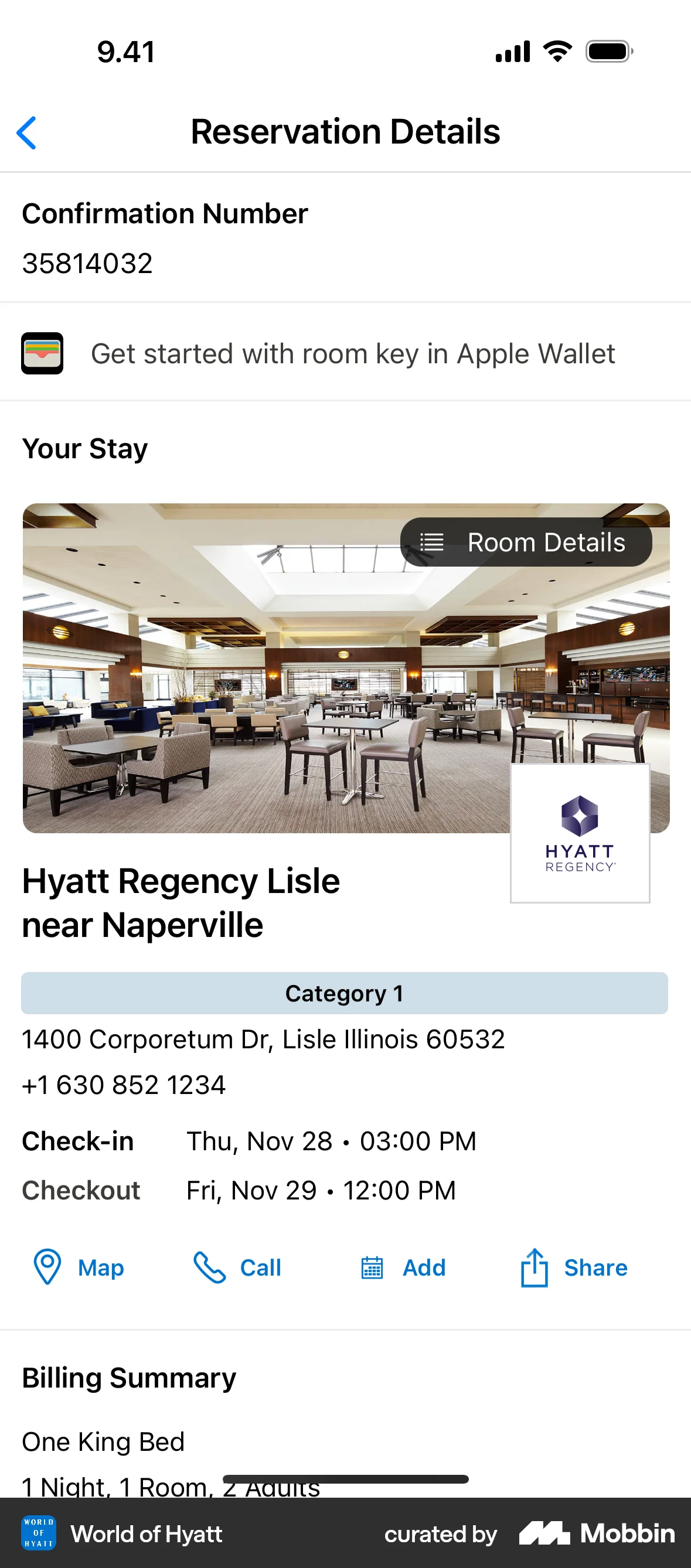 World of Hyatt iOS Order Detail screen