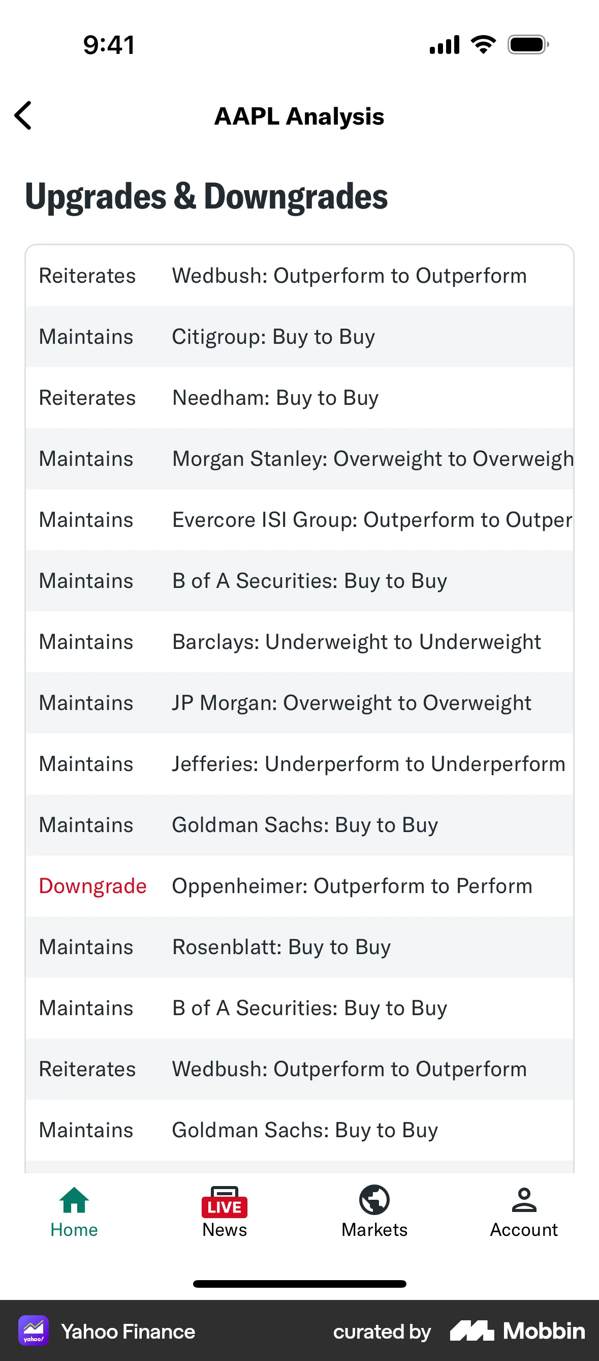 Yahoo Finance iOS Other Content screen