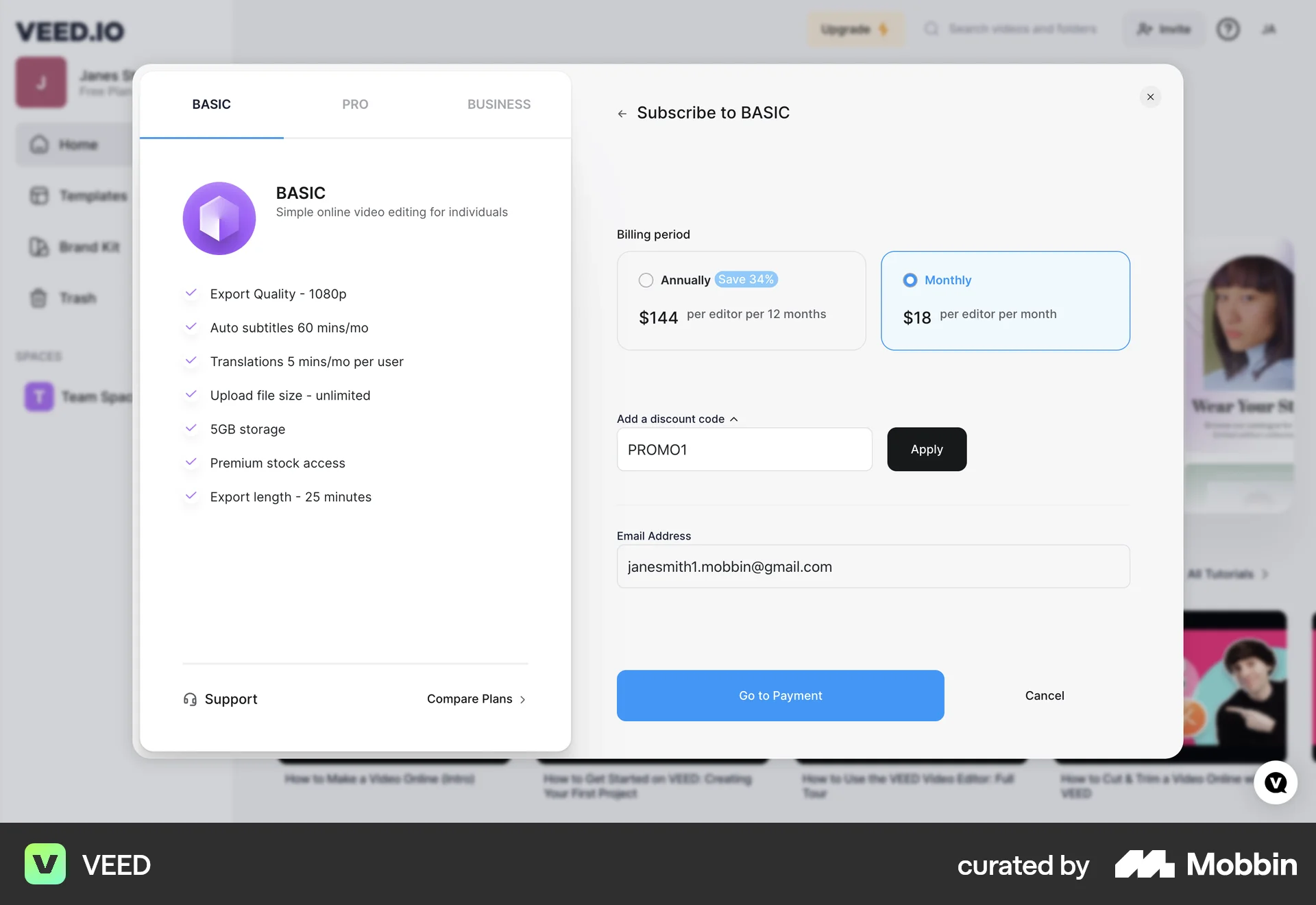 VEED Web Promotions & Rewards screen