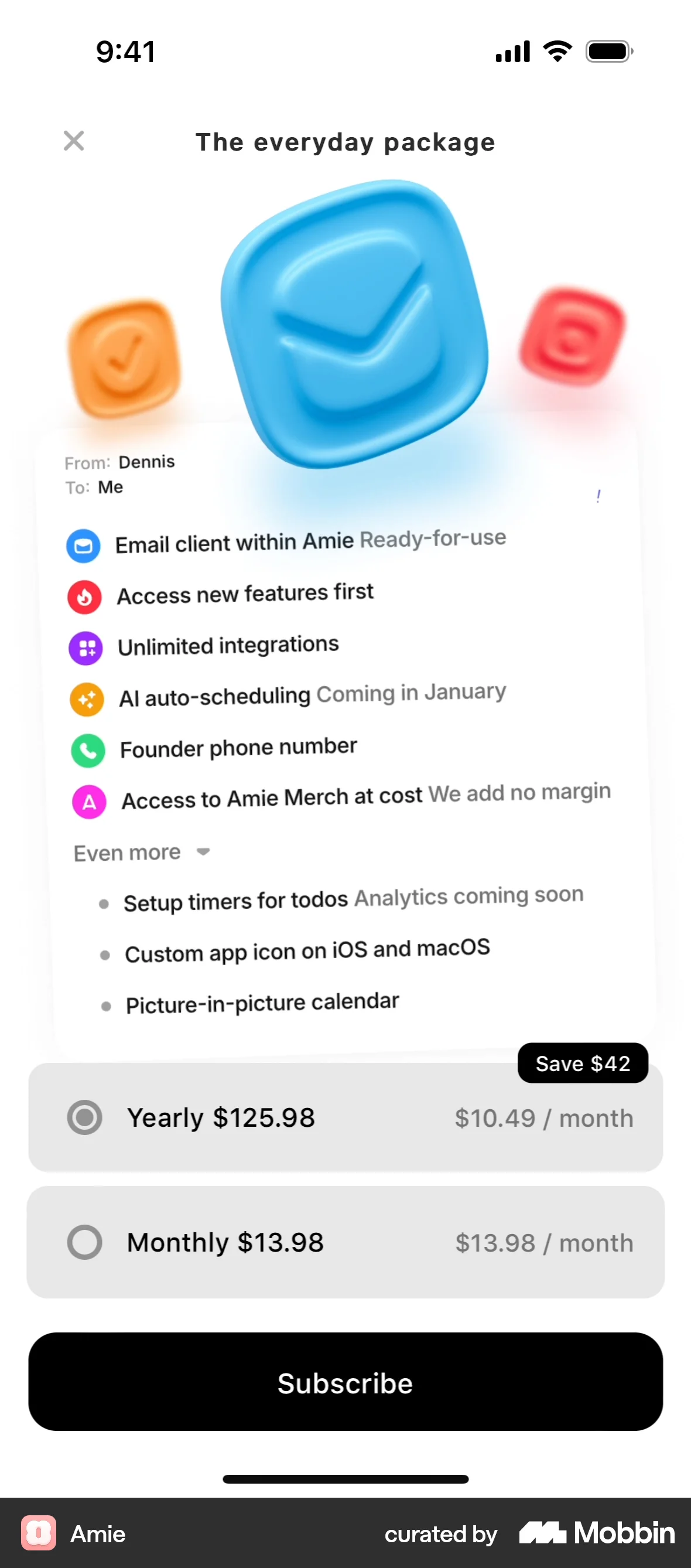 Amie iOS Subscription & Paywall screen