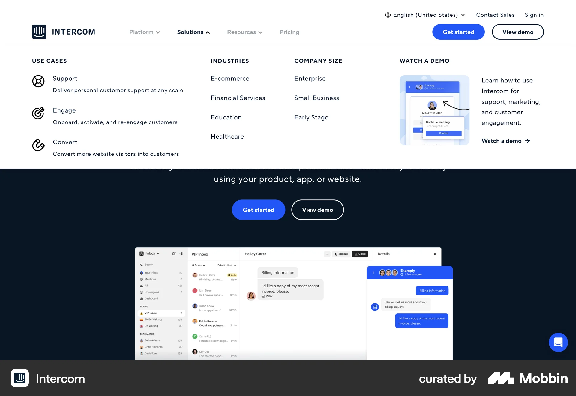 Intercom Web screen containing Navigation Menu UI element