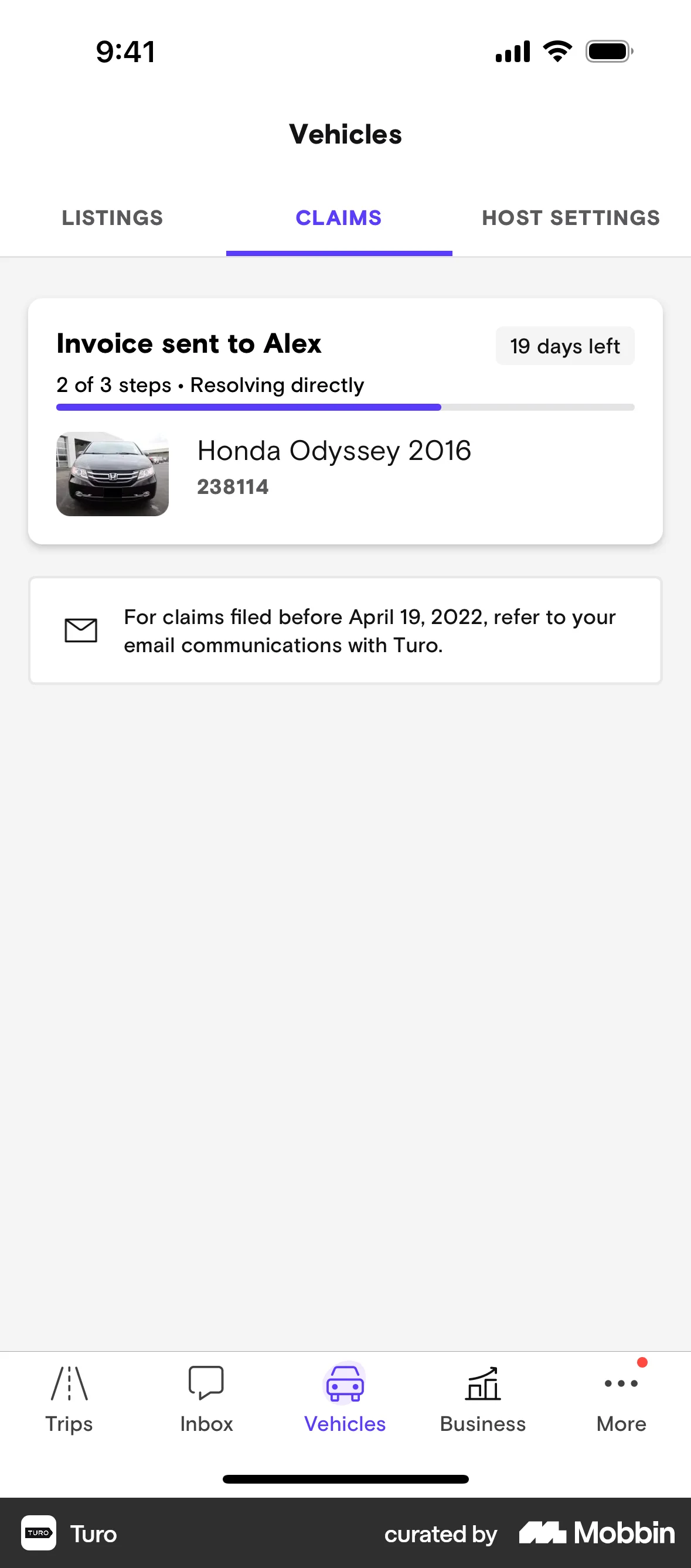 Turo iOS Progress screen