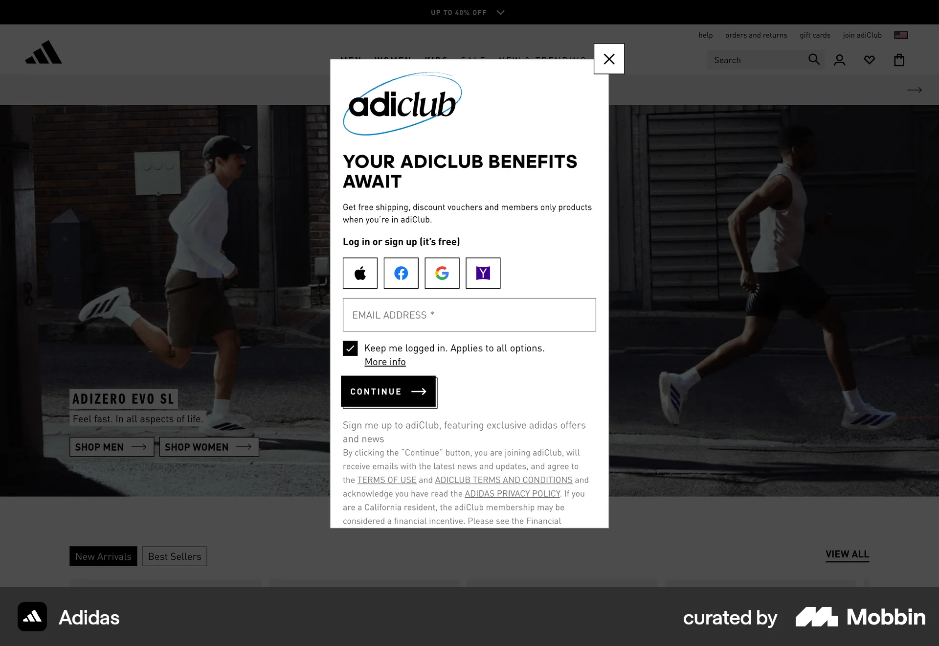 adidas Web Sports App screen