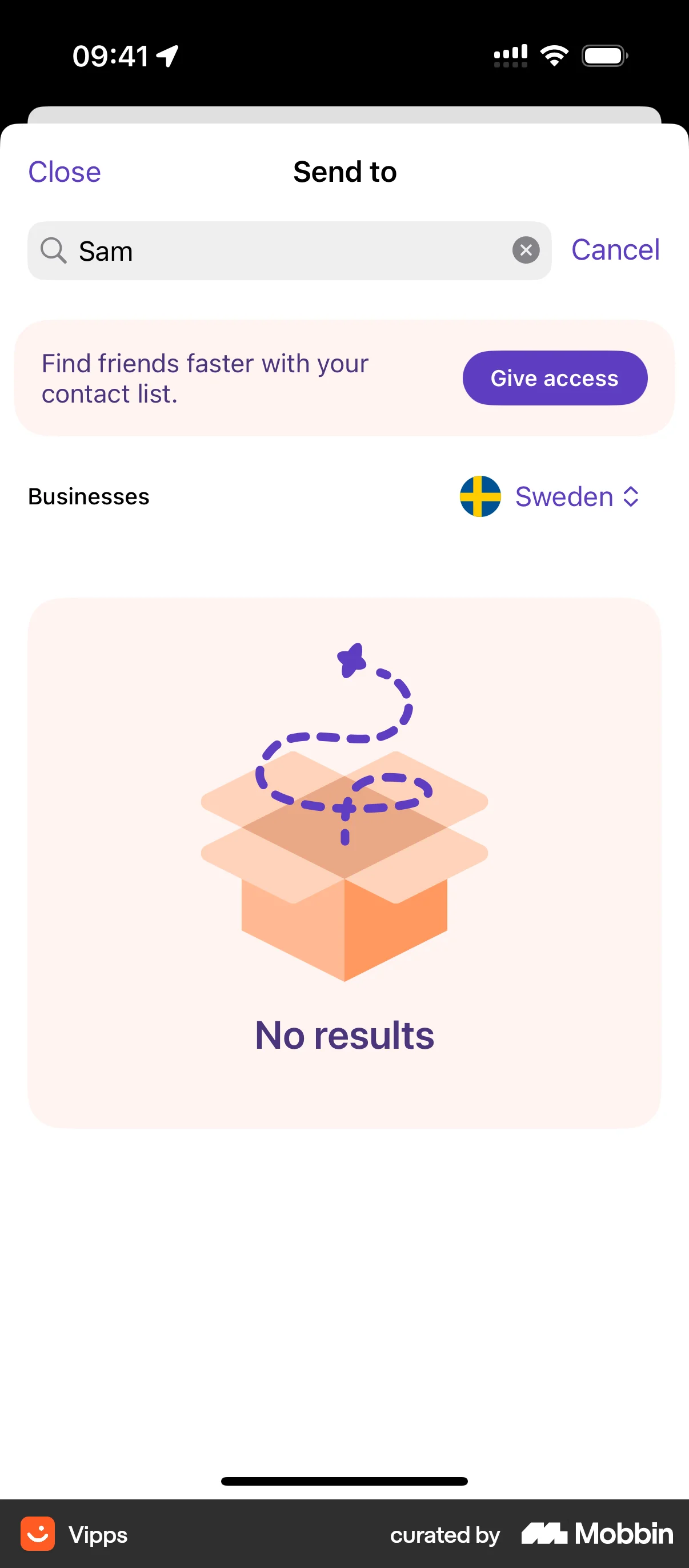Vipps iOS Search screen