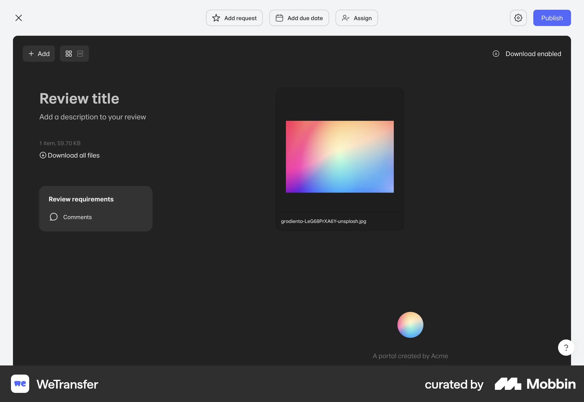 WeTransfer Web Internal Tool screen