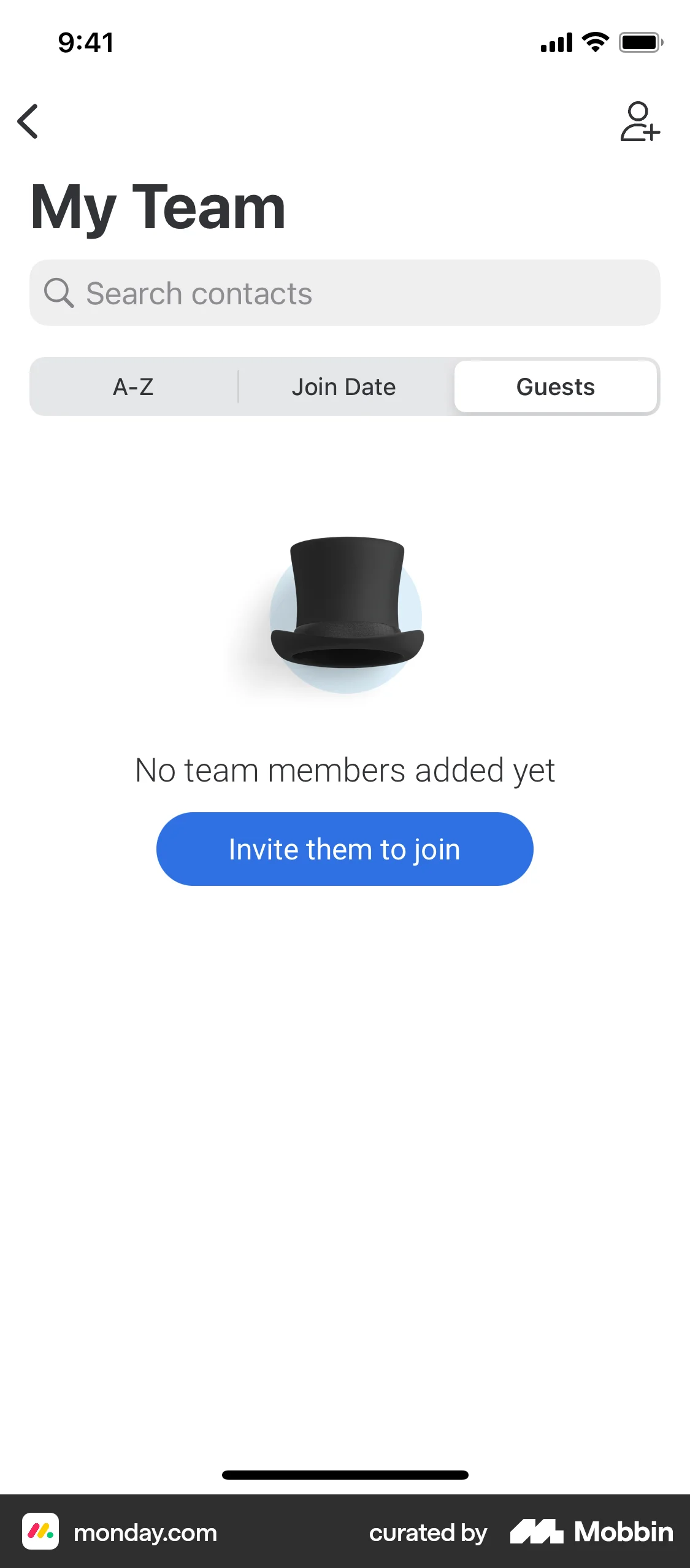 monday.com iOS Groups & Community screen