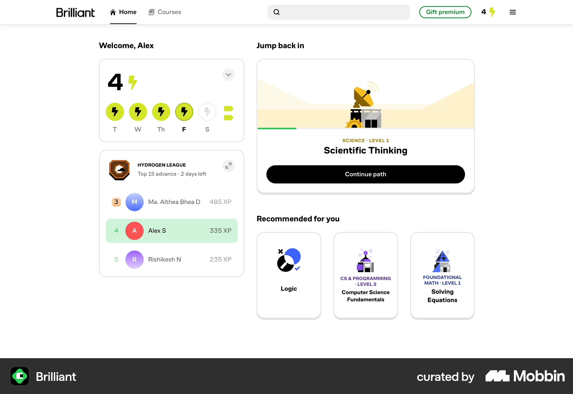 Brilliant Web Leaderboard screen