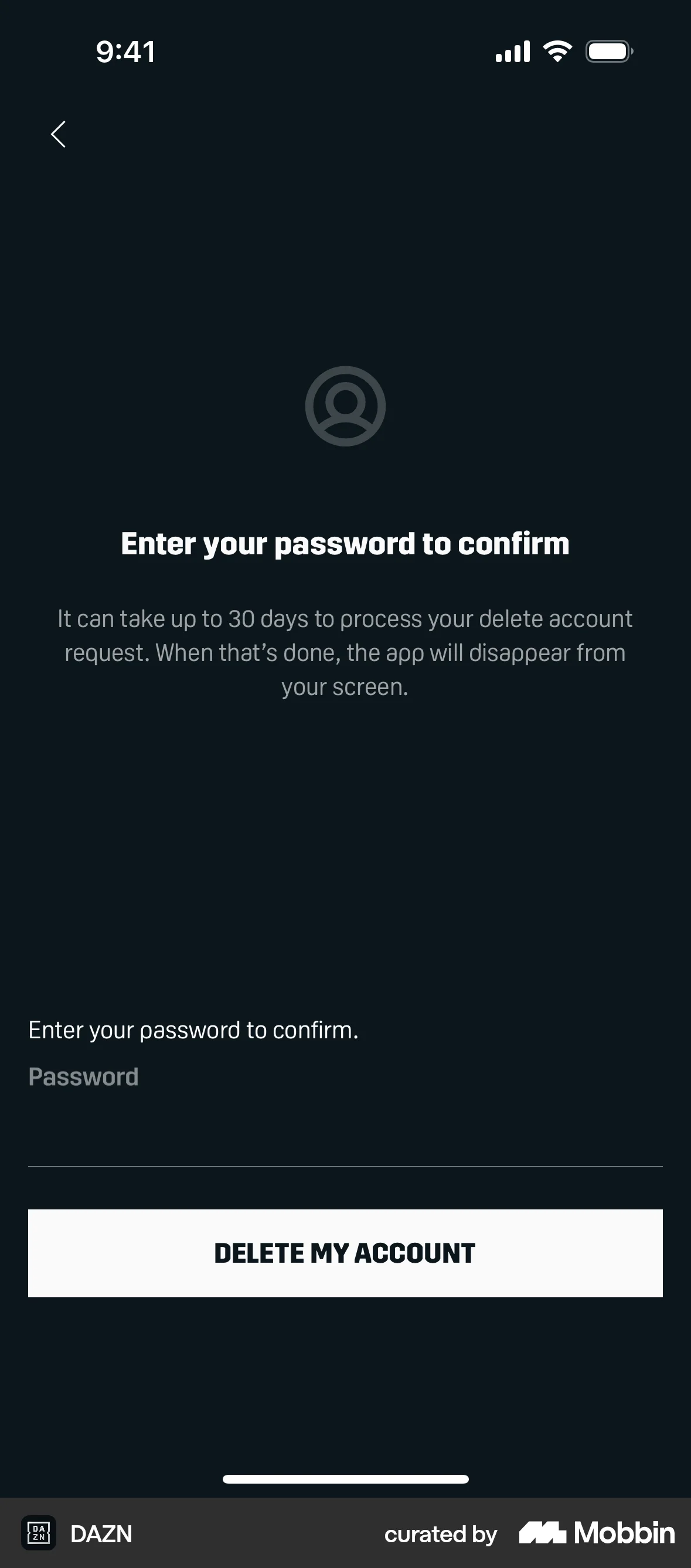 DAZN iOS Verification screen