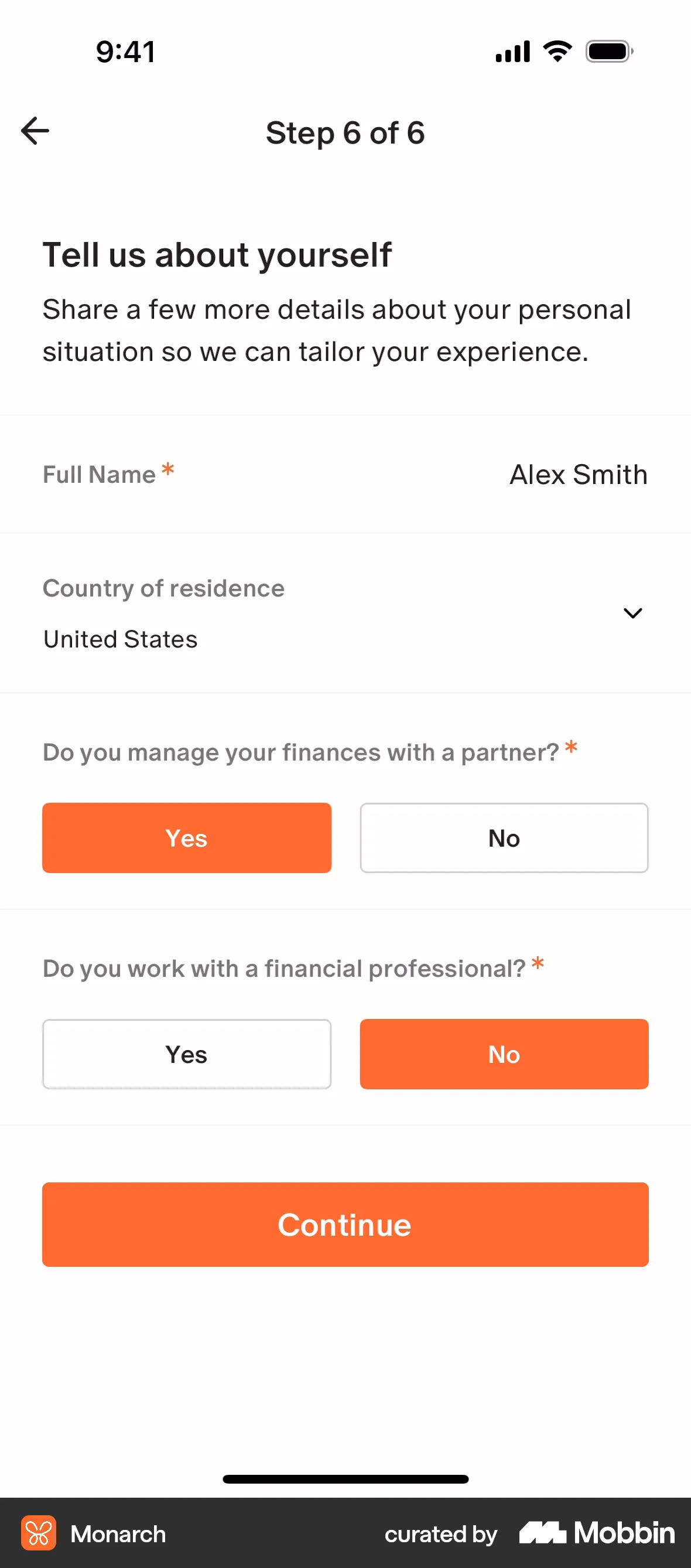 Monarch iOS screen containing Tile UI element