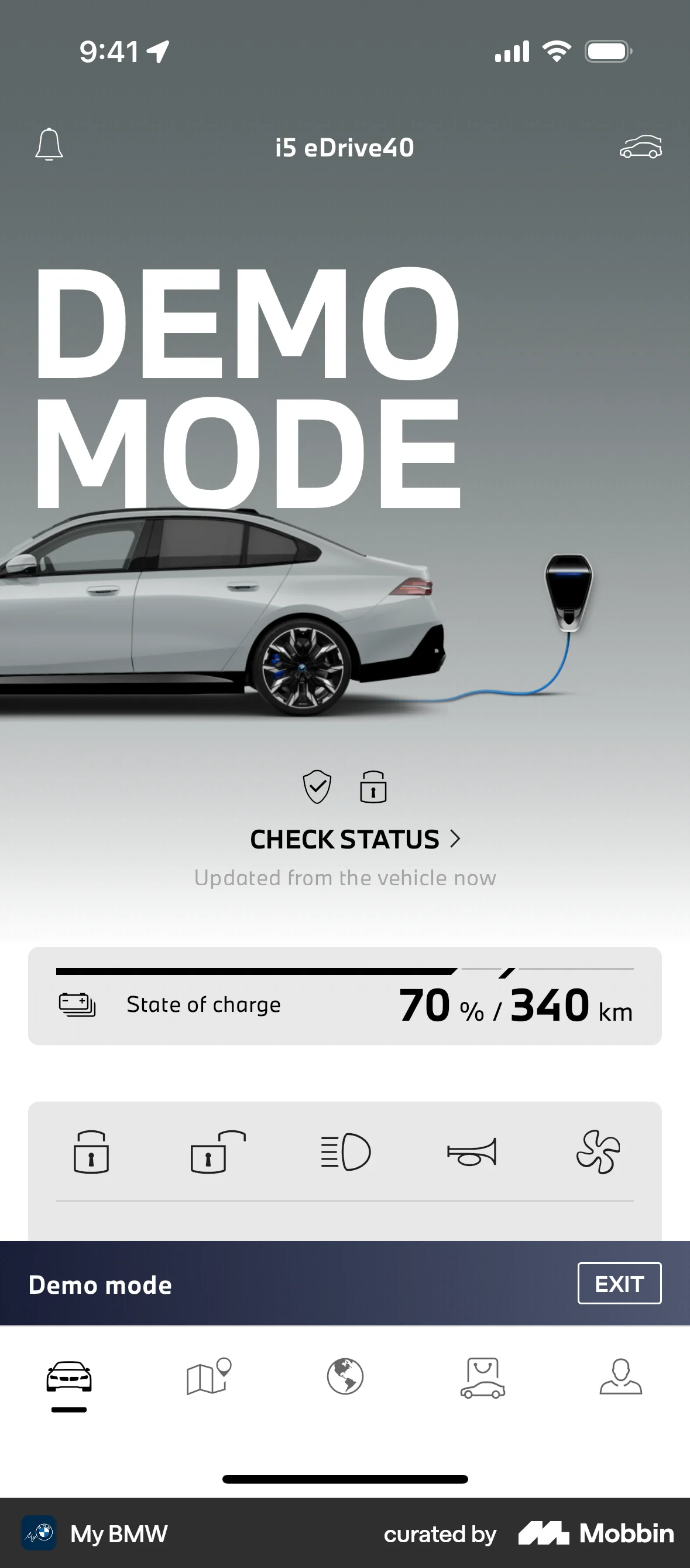 My BMW iOS screen containing Drawer UI element