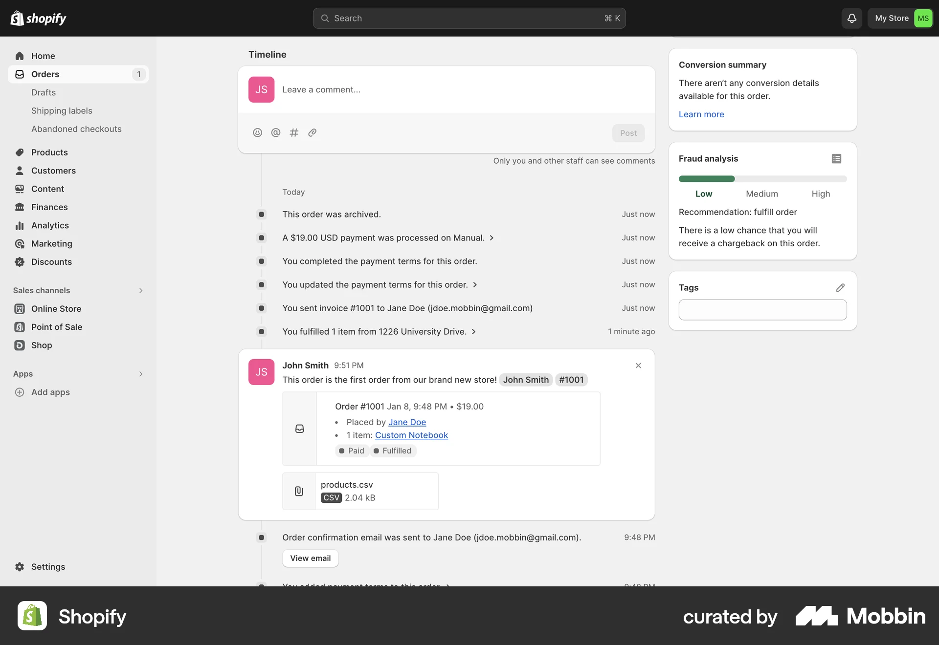 Shopify Web CRM App screen