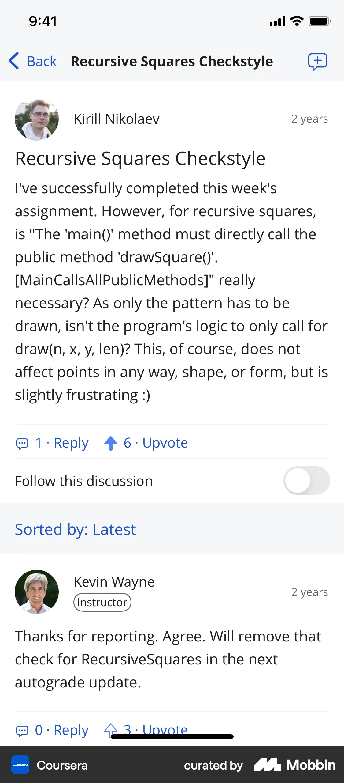 Coursera iOS Like & Upvote screen