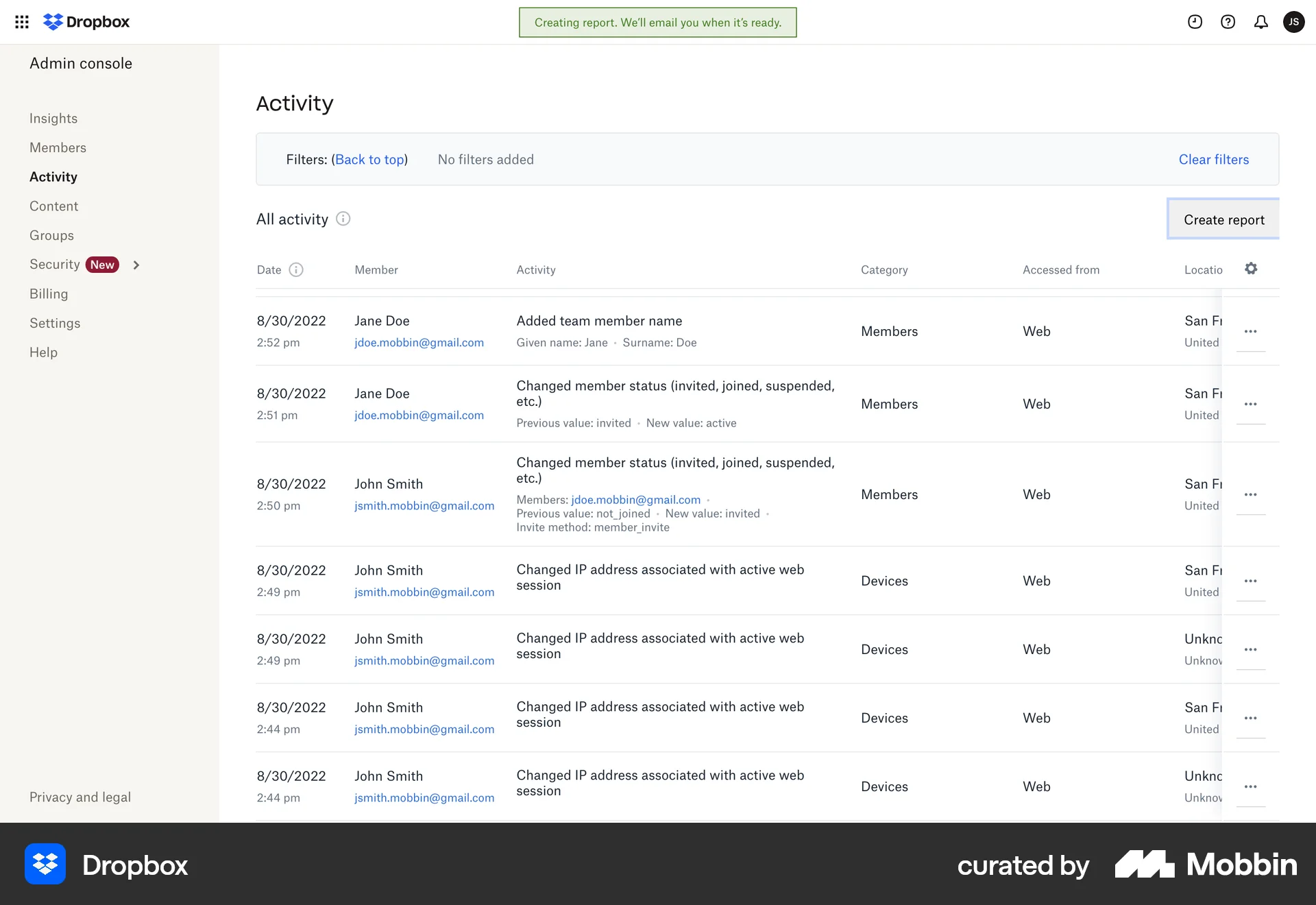 Dropbox Web Acknowledgement & Success screen