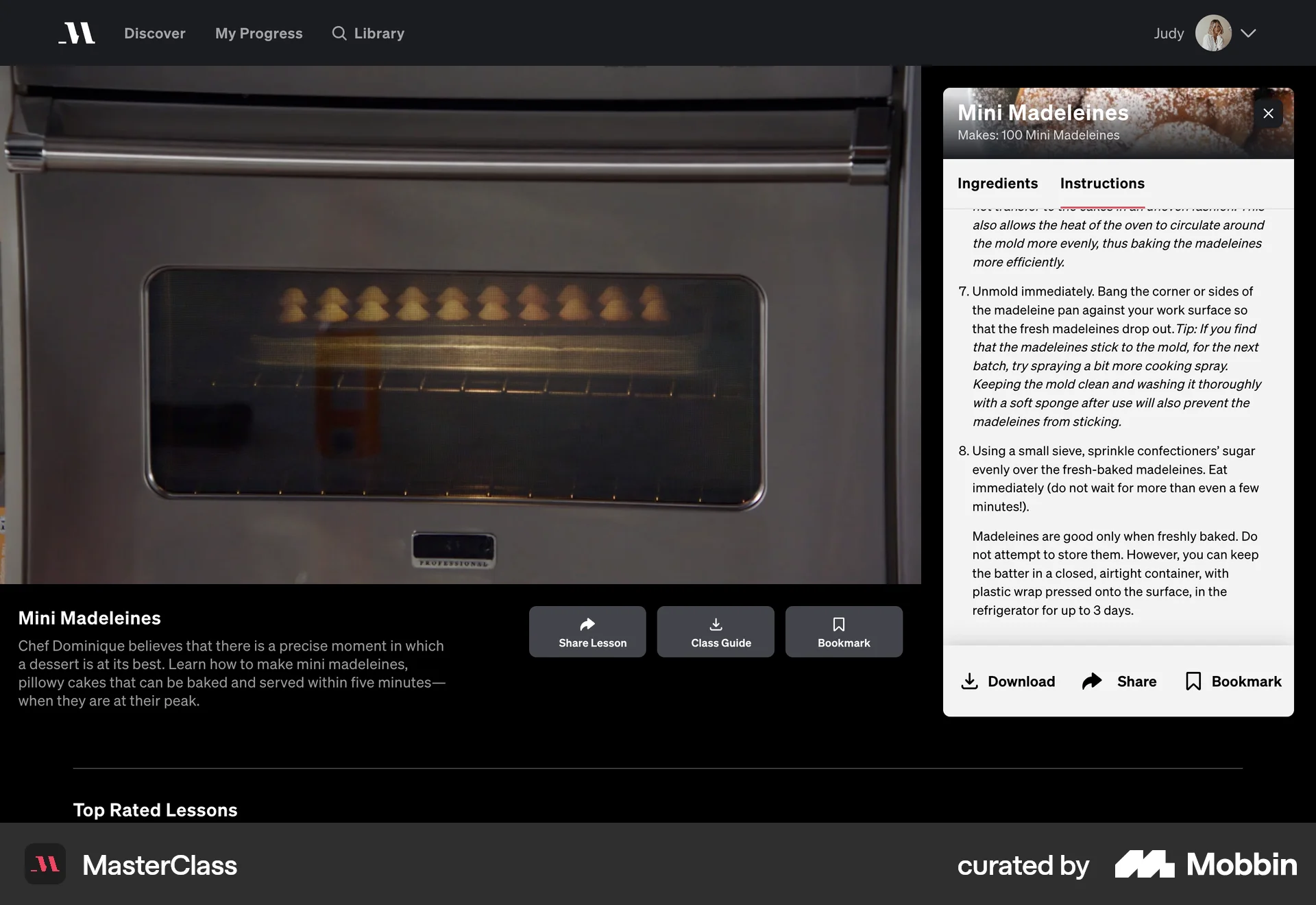 MasterClass Web Recipe Detail screen