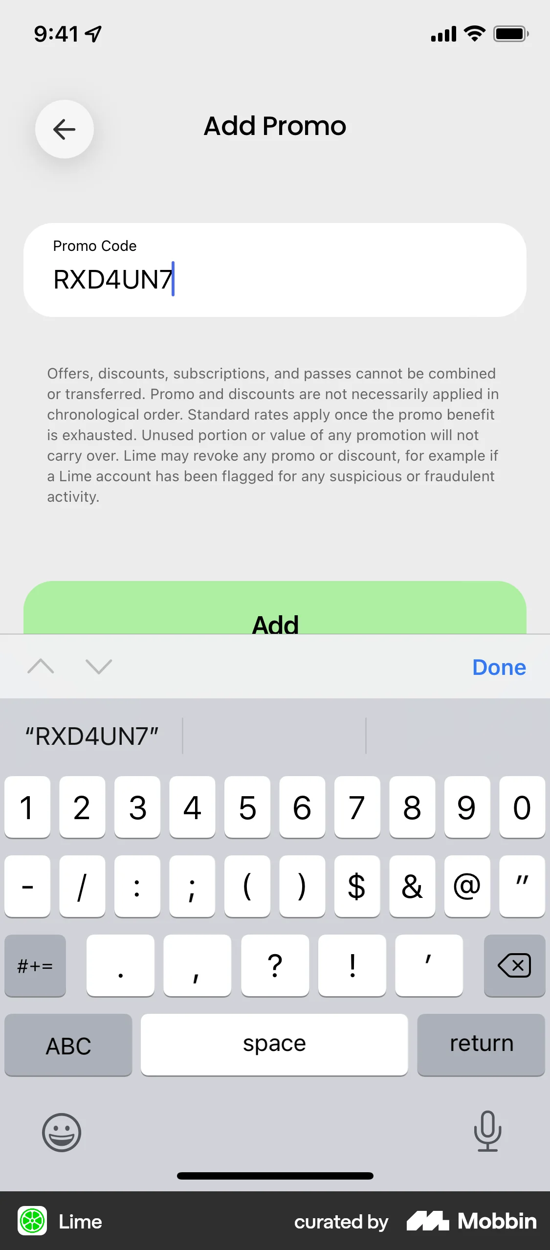 Lime iOS Promotions & Rewards screen