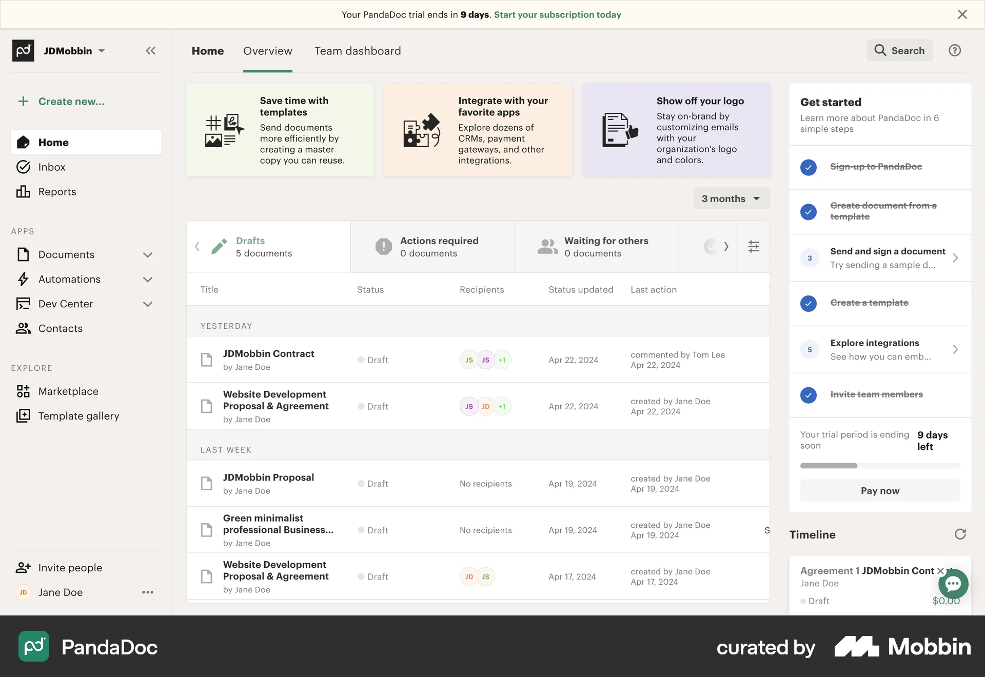 PandaDoc Web Home screen