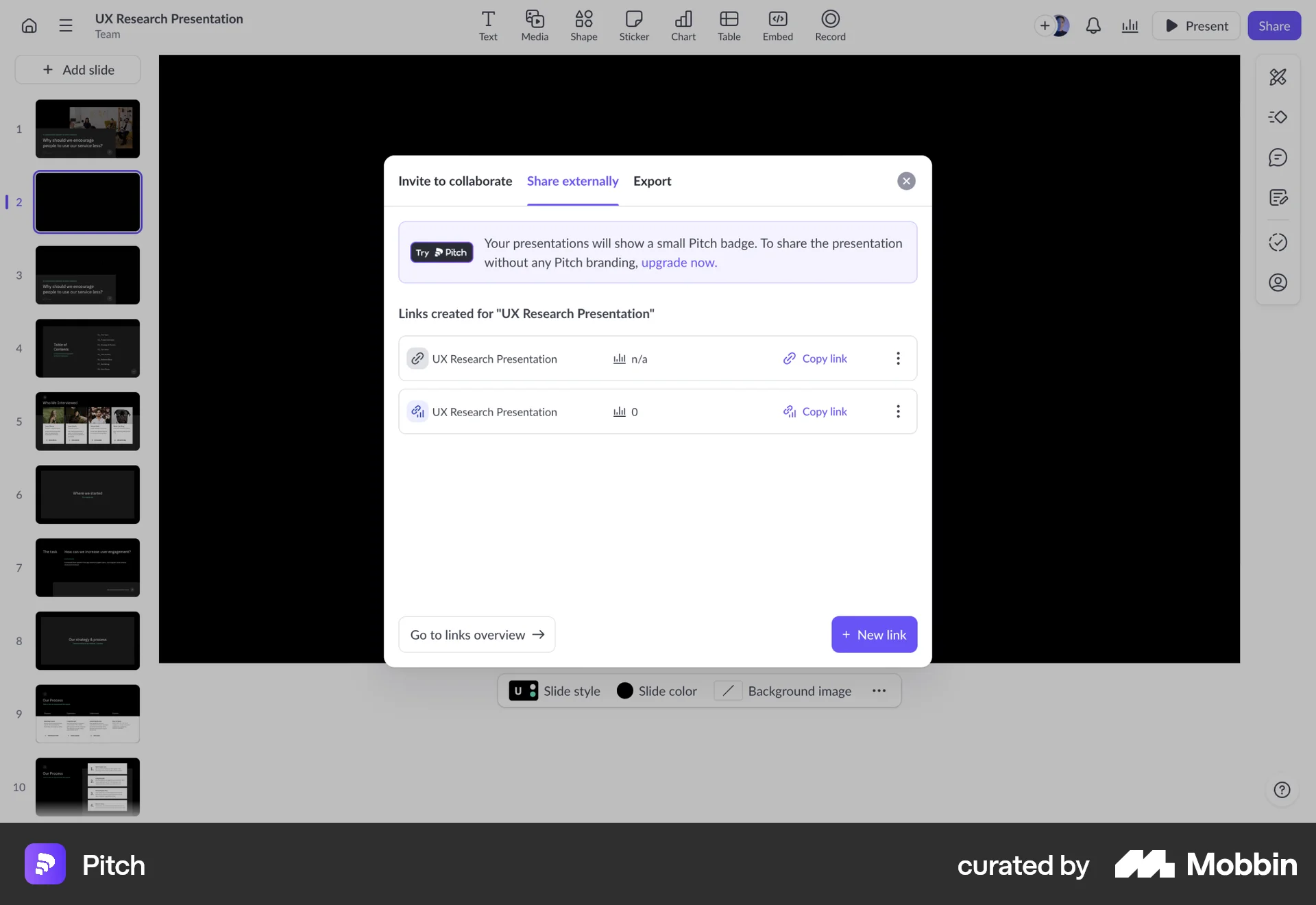 Pitch Web Share screen