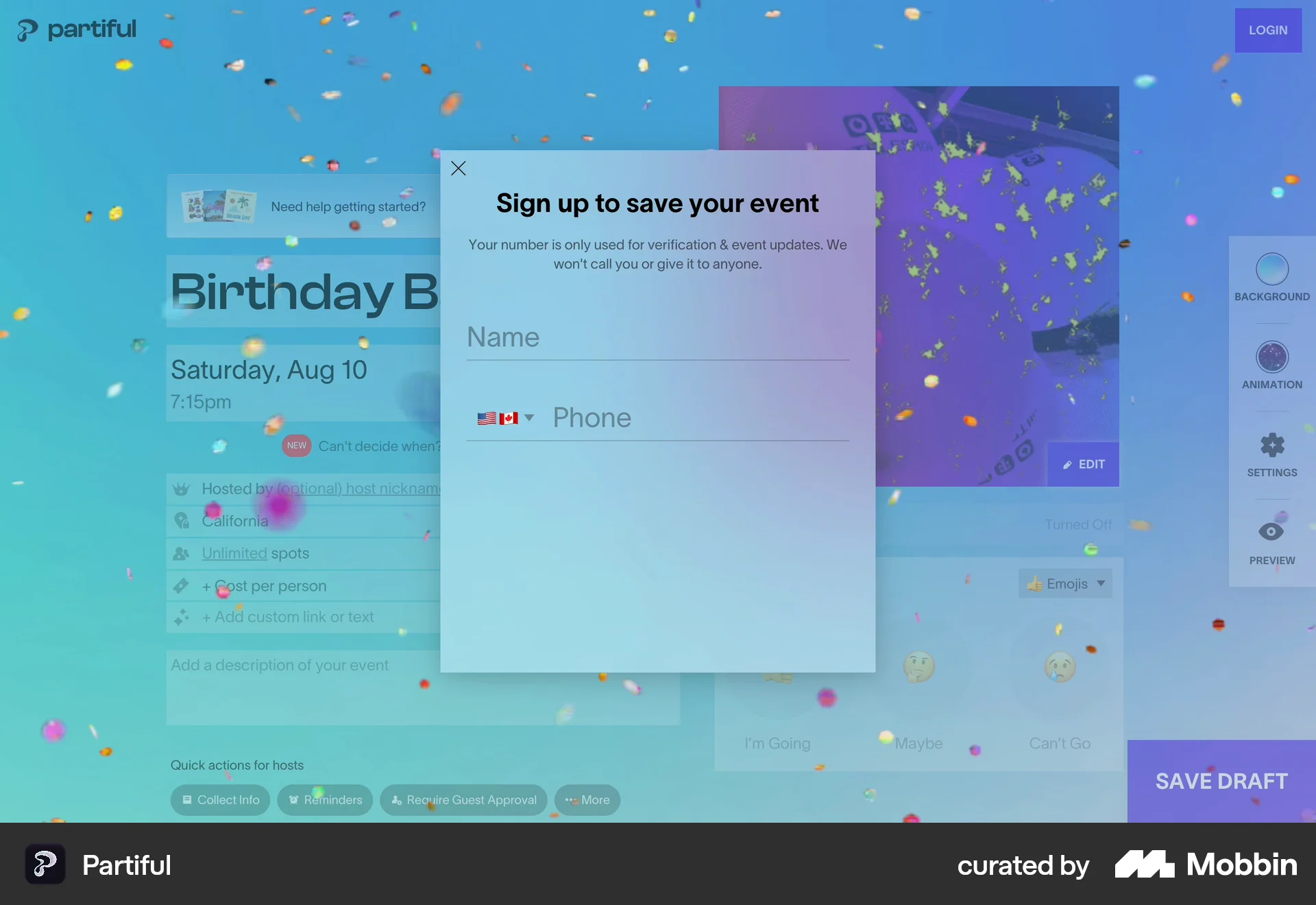 Partiful Web Lifestyle App screen