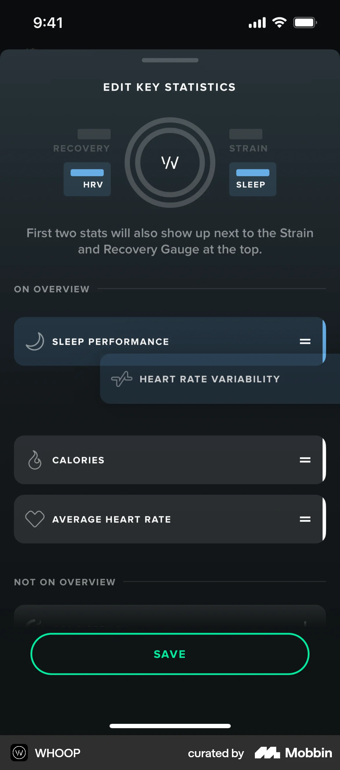 WHOOP iOS Reorder screen