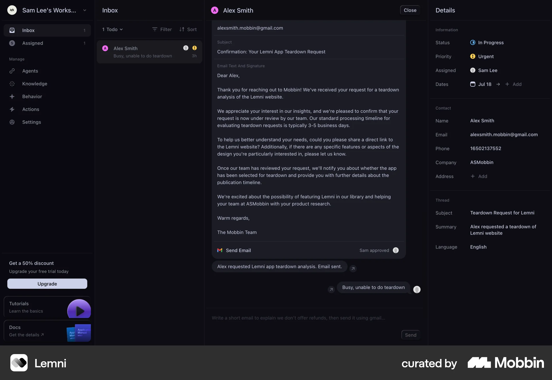 Lemni Web Dark Mode screen