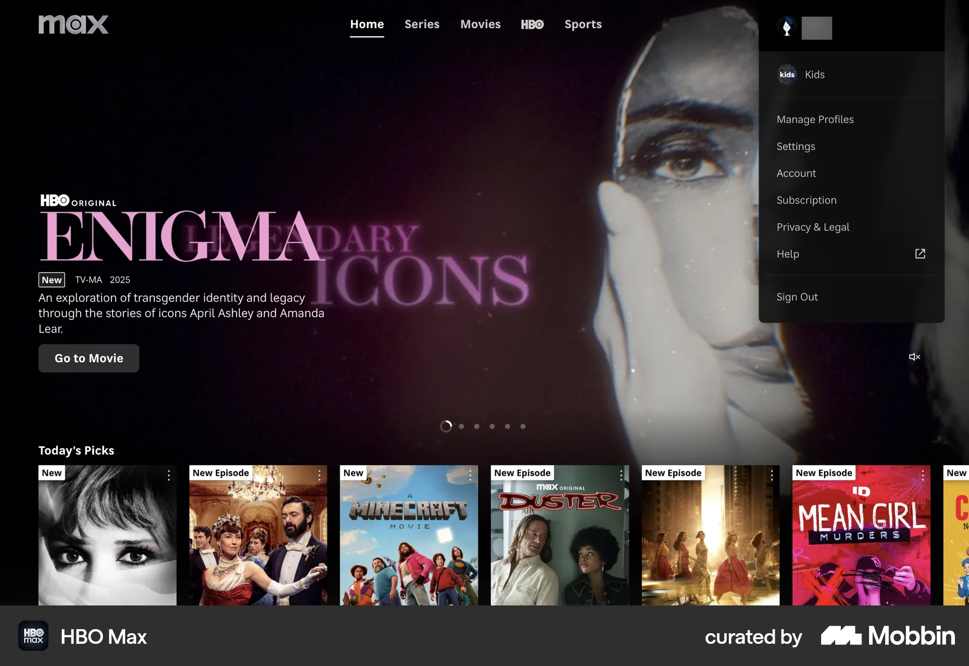 HBO Max Web Entertainment App screen