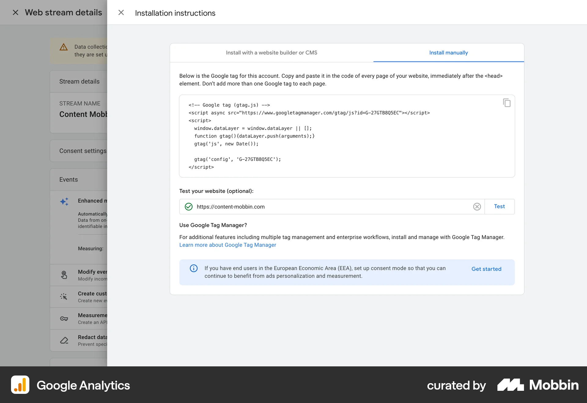 Google Analytics Web screen containing Modal UI UI element