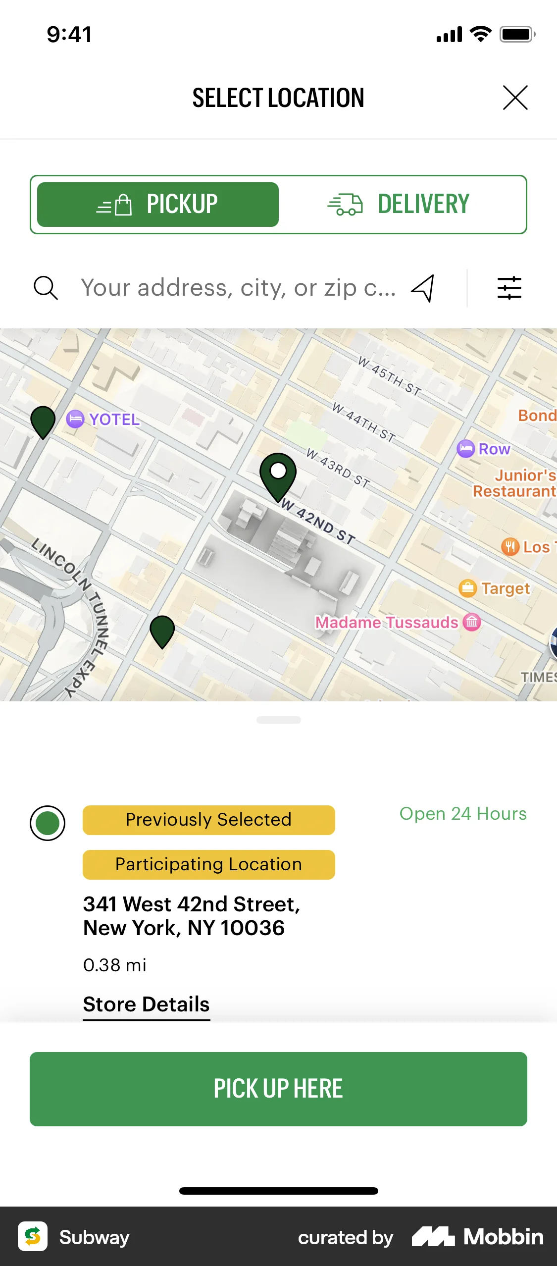 Subway iOS Location & Address screen