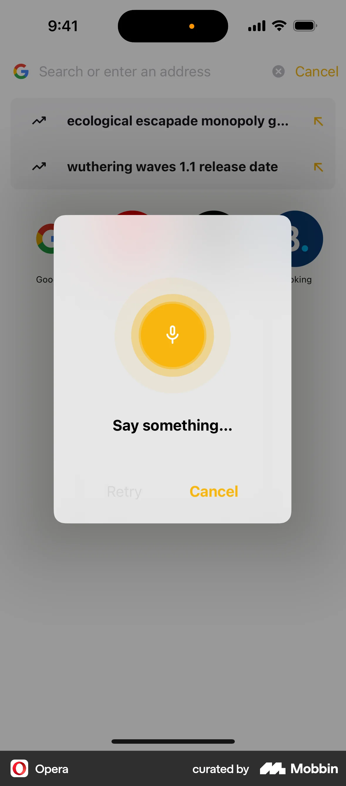 Opera iOS Voice UI screen