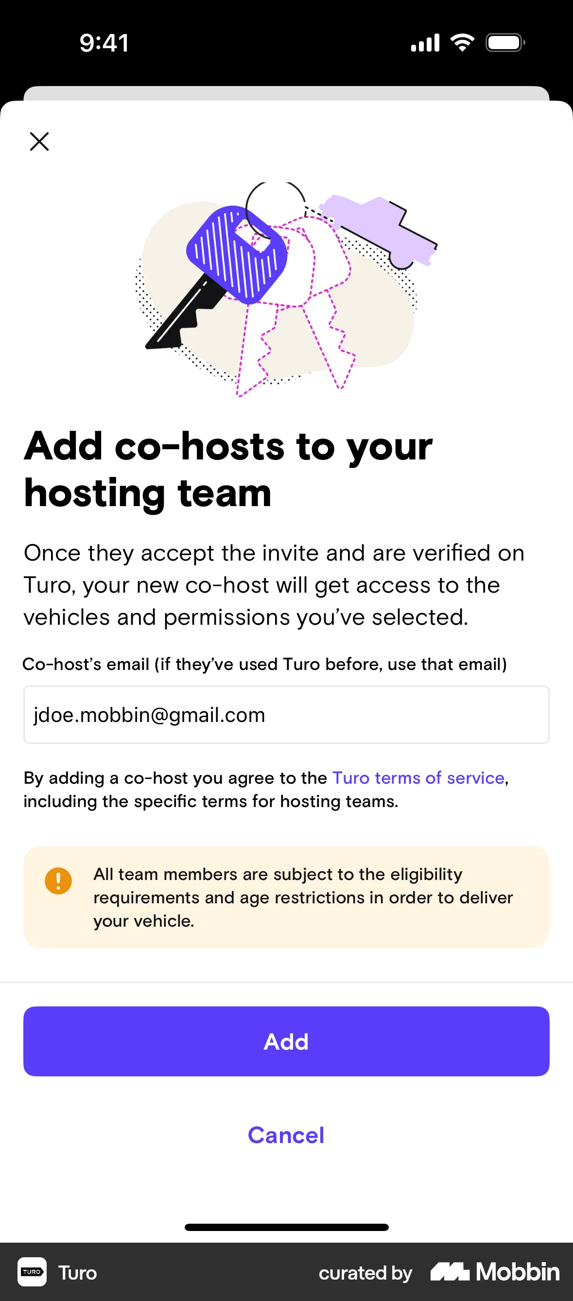 Turo iOS Invite Teammates screen