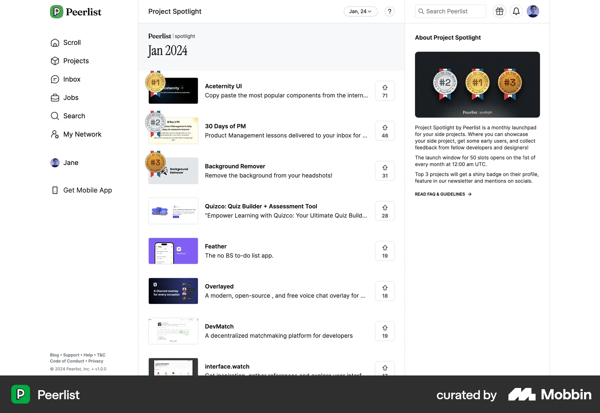 Peerlist Web Leaderboard screen