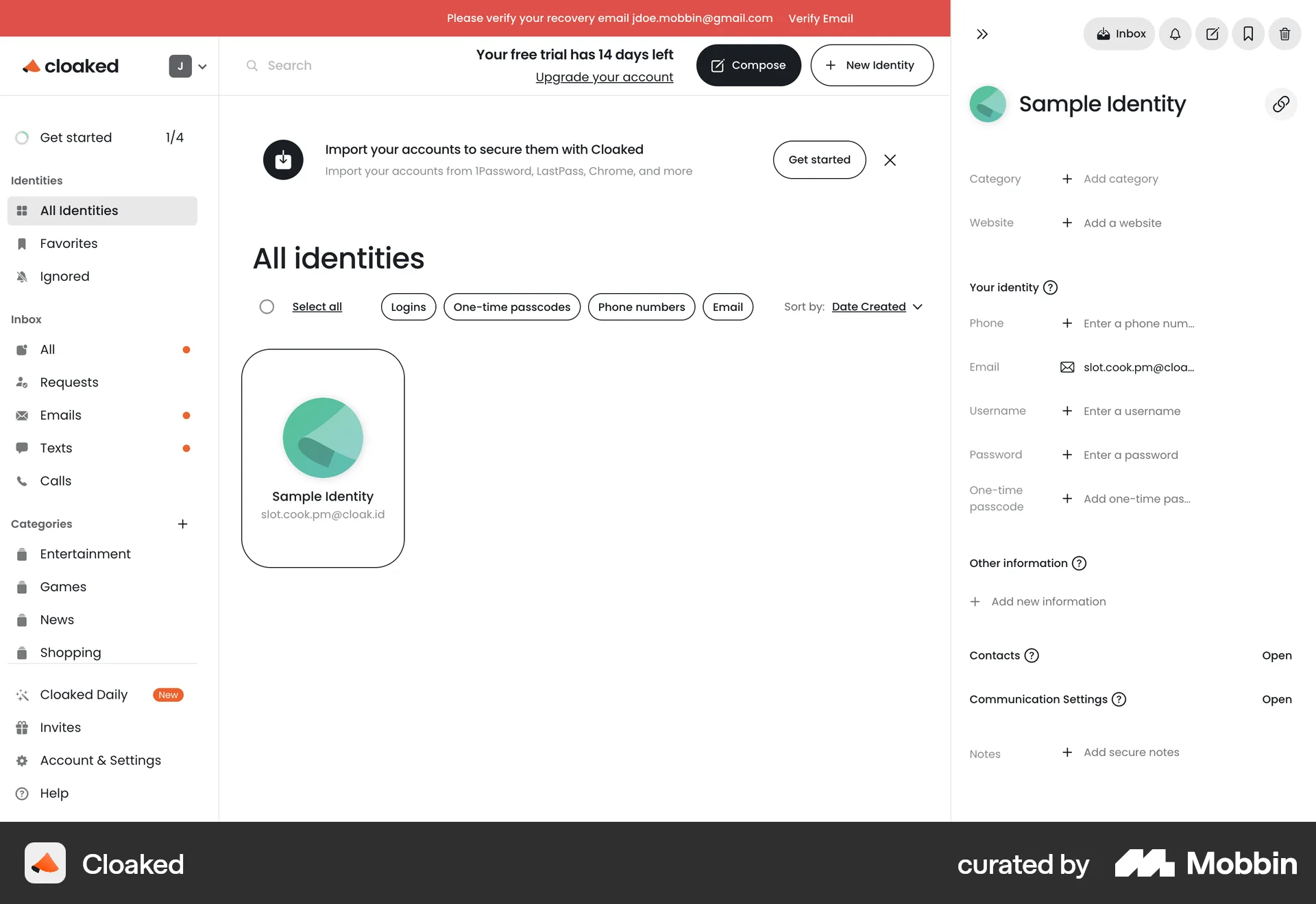 Cloaked Web screen containing Drawer UI element