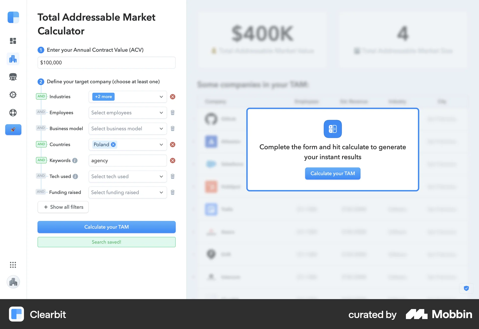 Clearbit Web Save screen