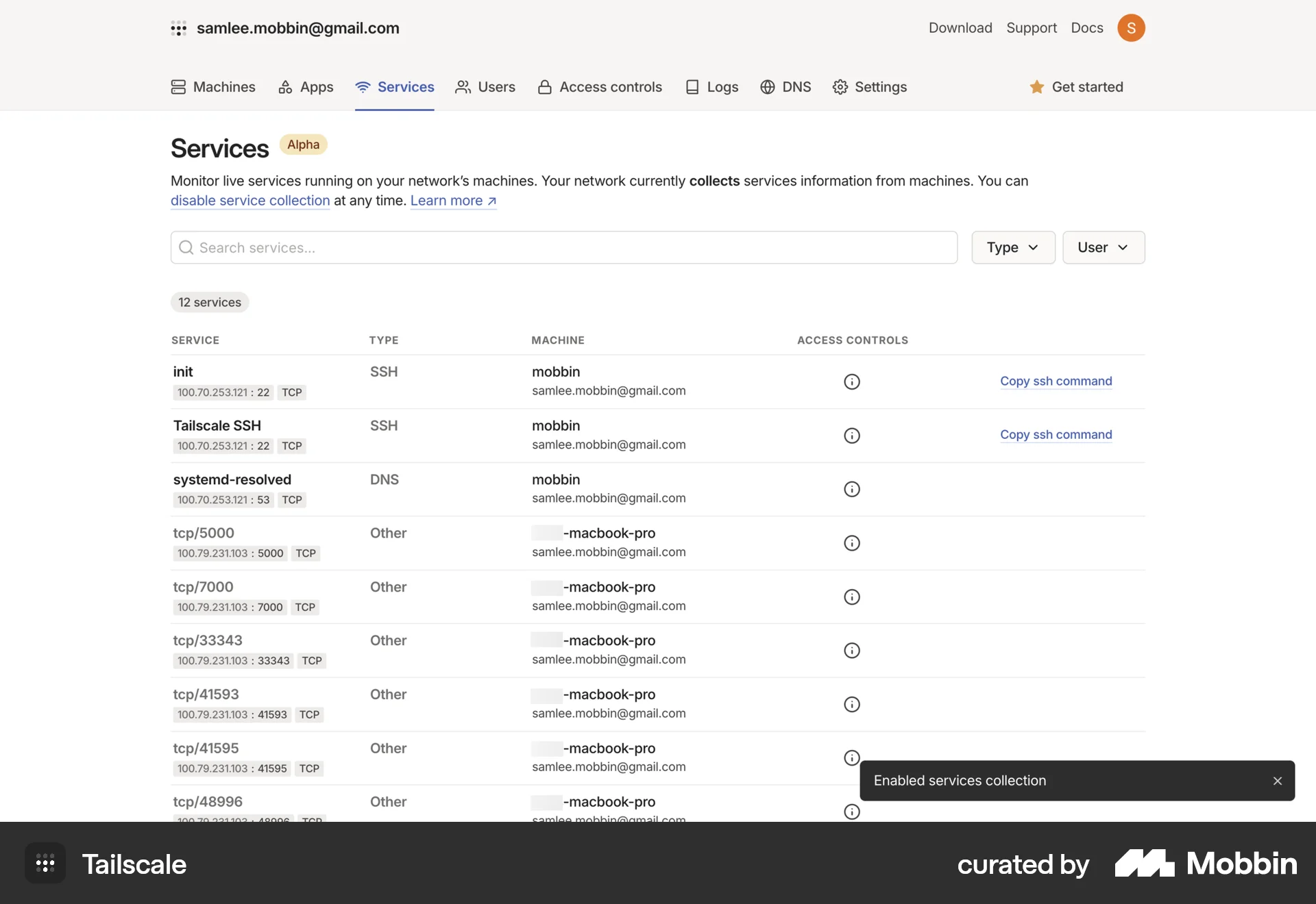 Tailscale Web Utilities App screen