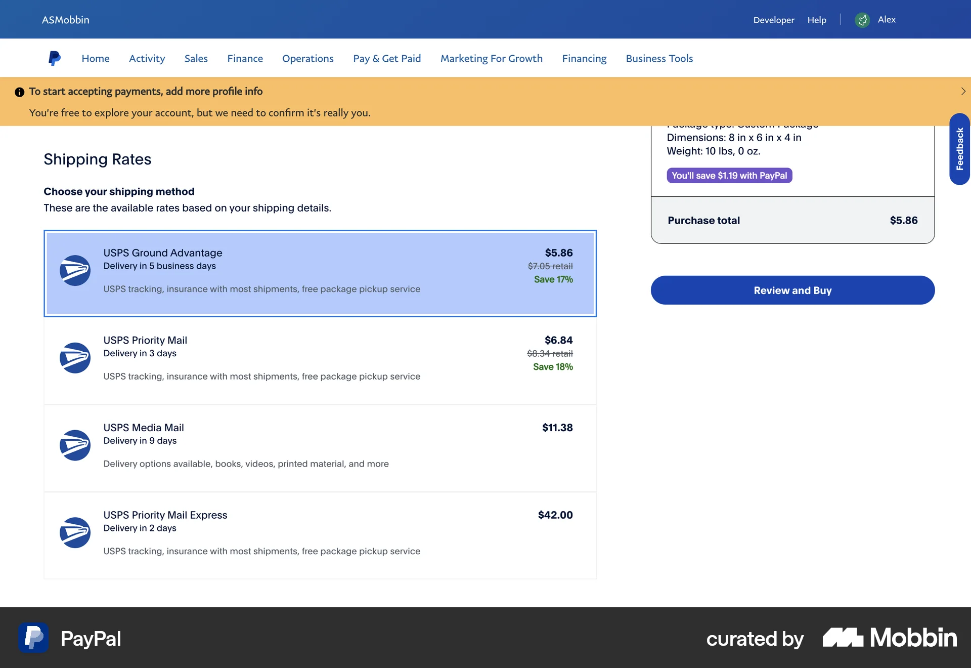 PayPal Web Select screen