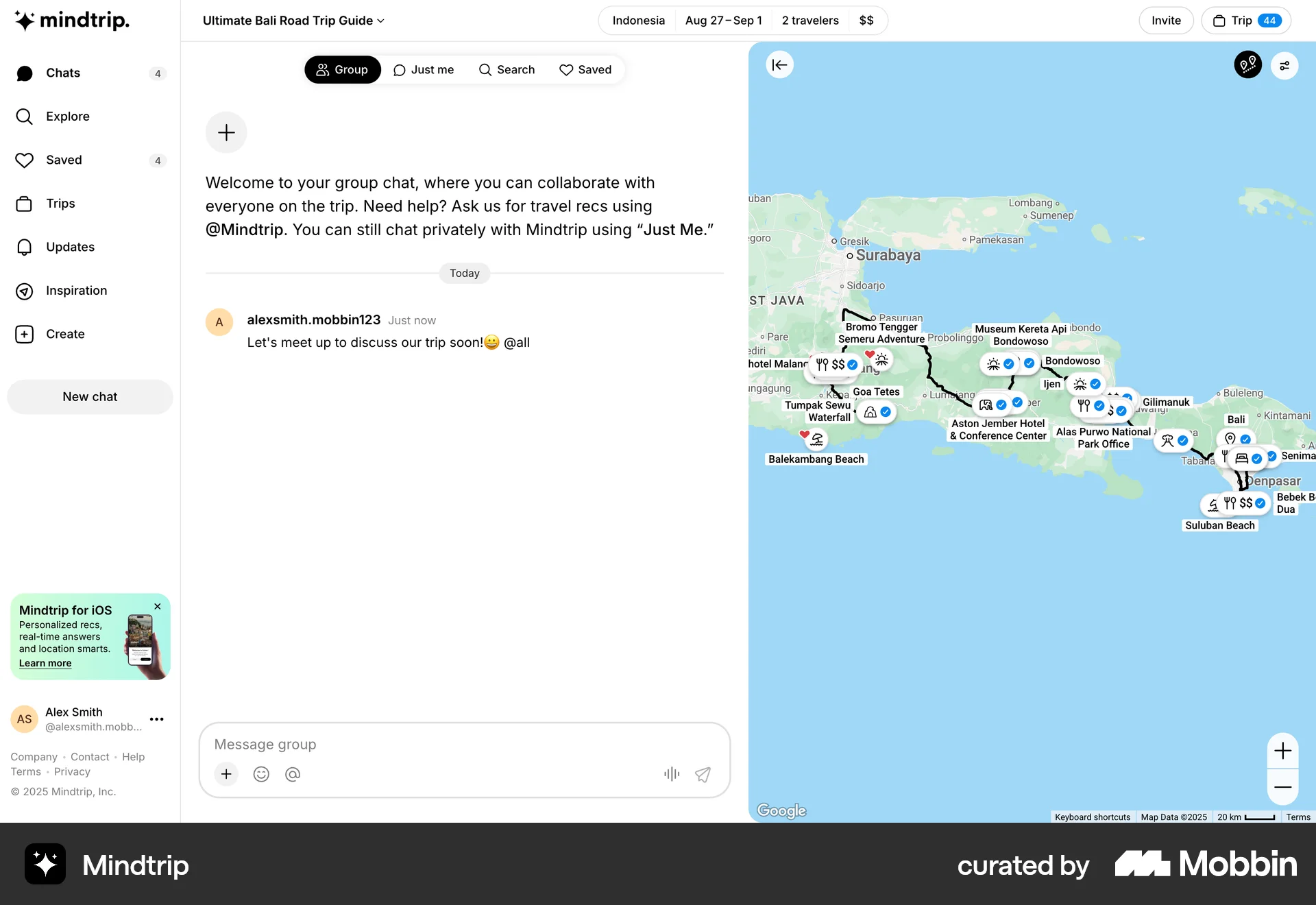 Mindtrip Web Chat Detail screen