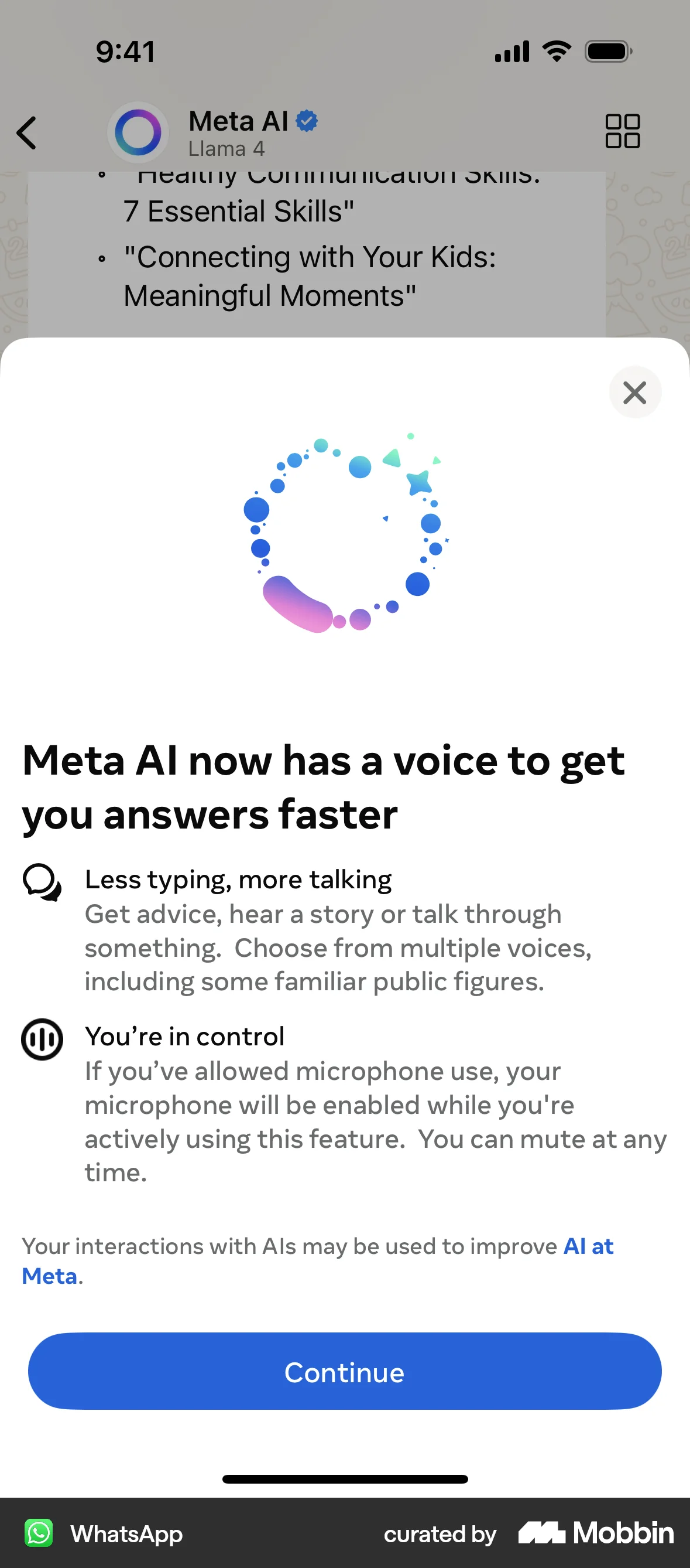 WhatsApp iOS Voice UI screen