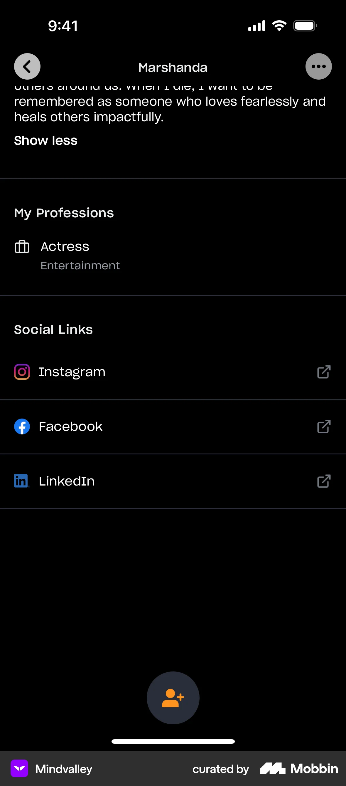 Mindvalley iOS User / Group Profile screen