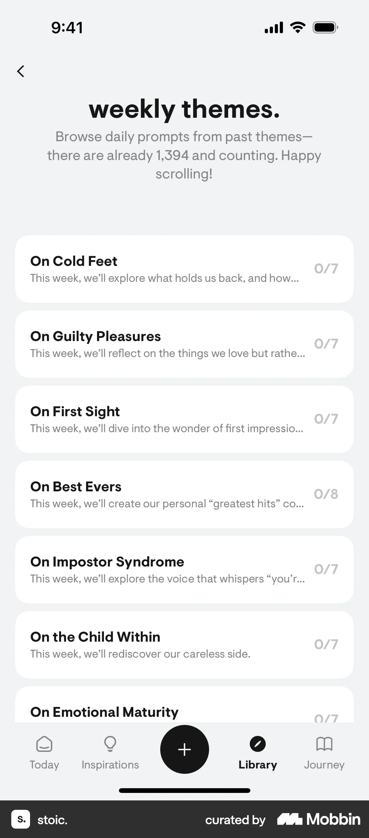 stoic. iOS Browse & Discover screen