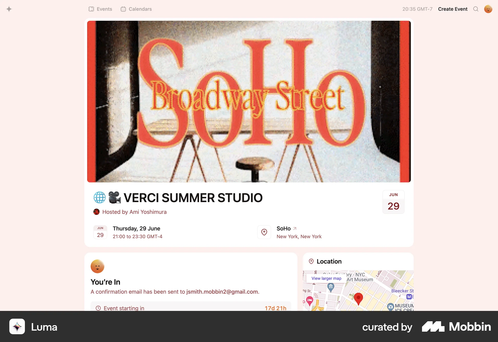 Luma Web Event Detail screen