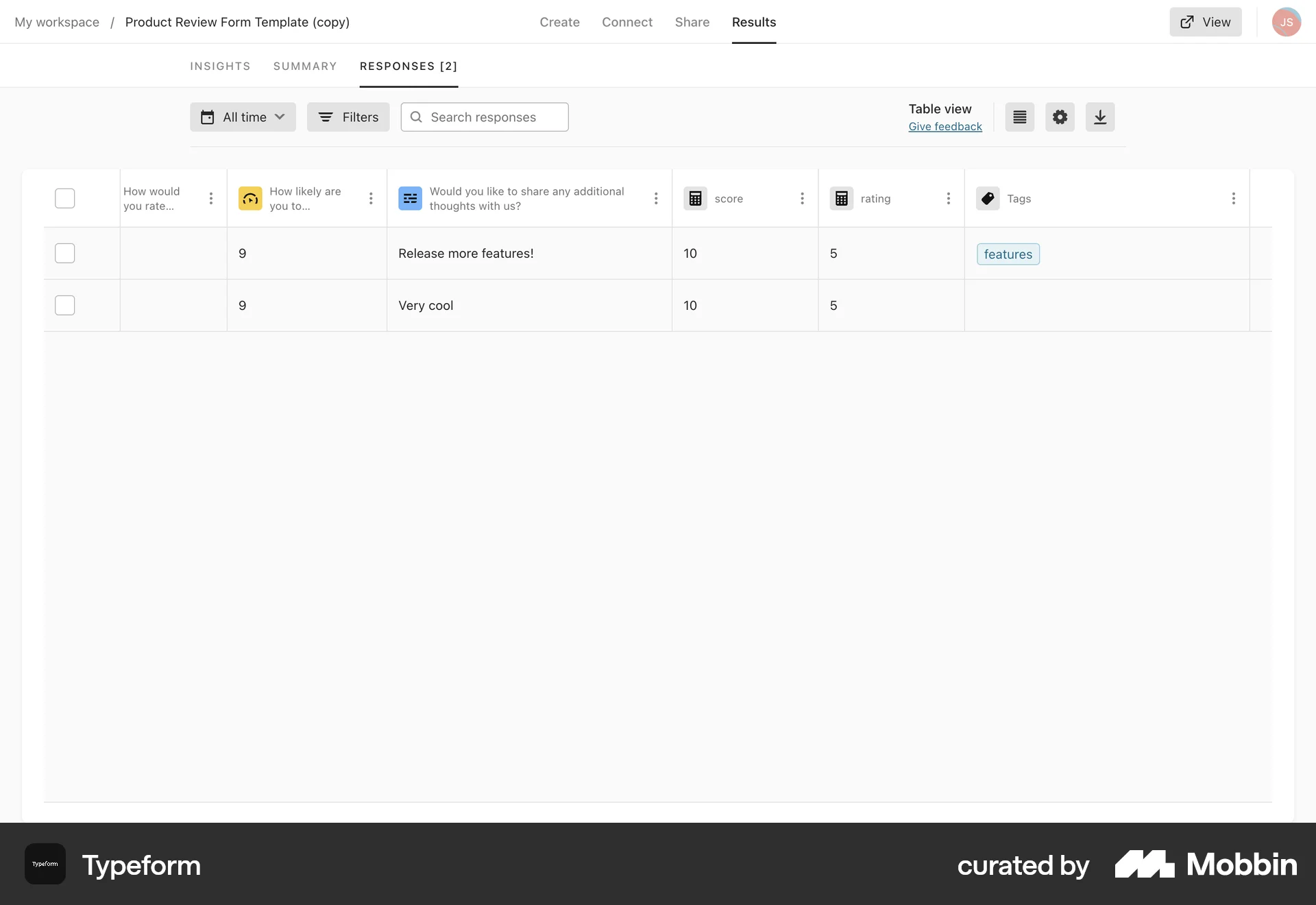 Typeform Web Internal Tool screen