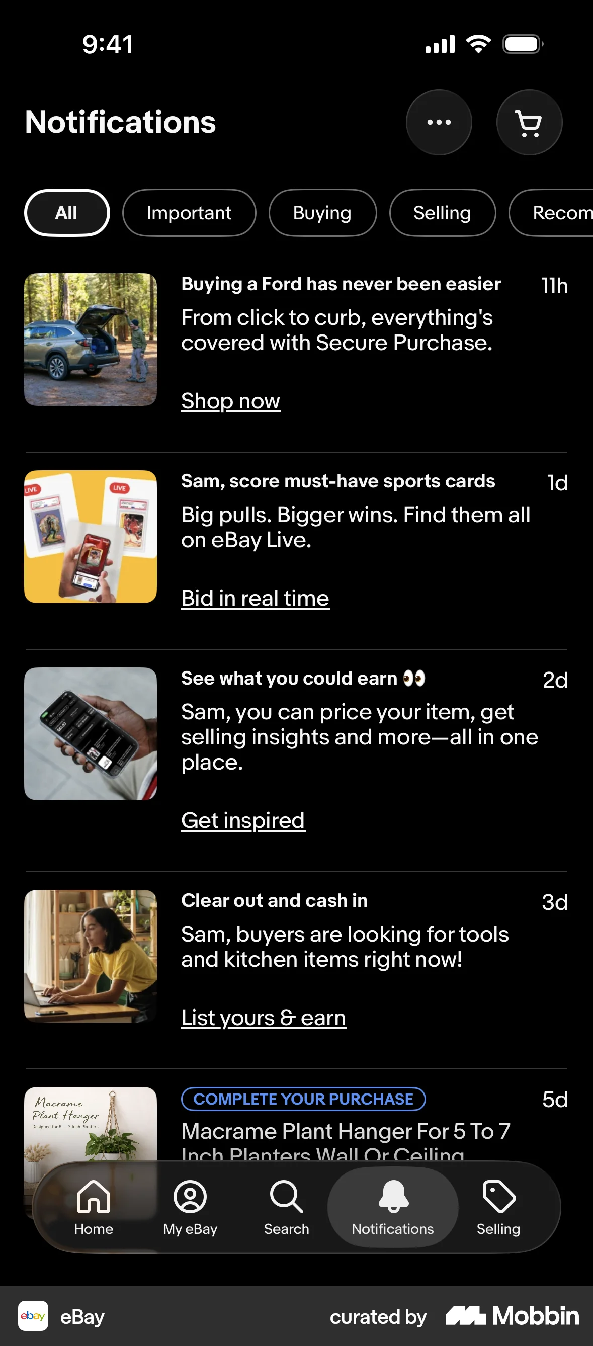 eBay iOS Dark Mode screen