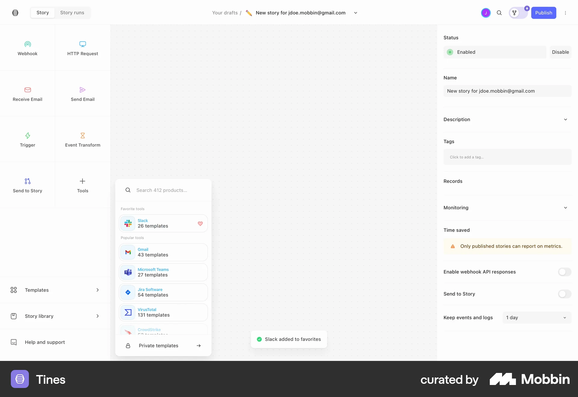 Tines Web Favorite & Pin screen